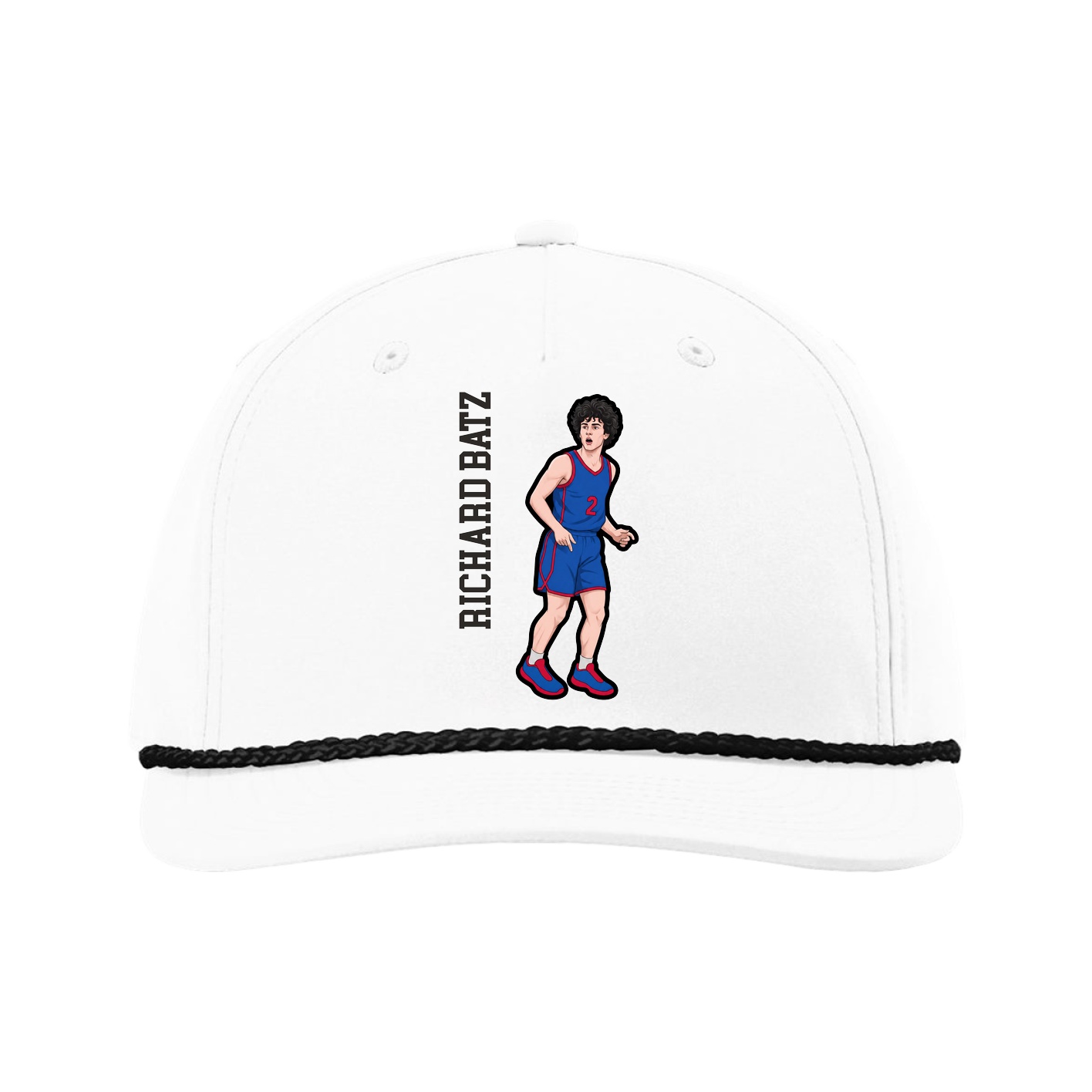 Five-Panel Classic Rope Cap — Name Vertical in White