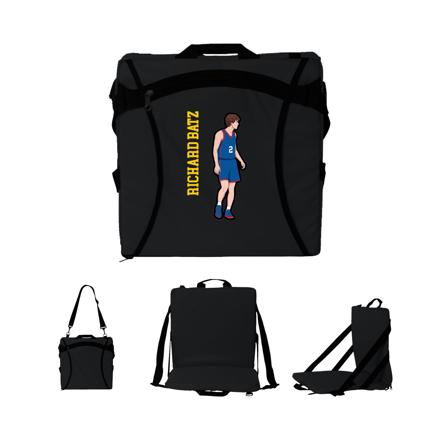 Folding Stadium Seat — Name Vertical in Black