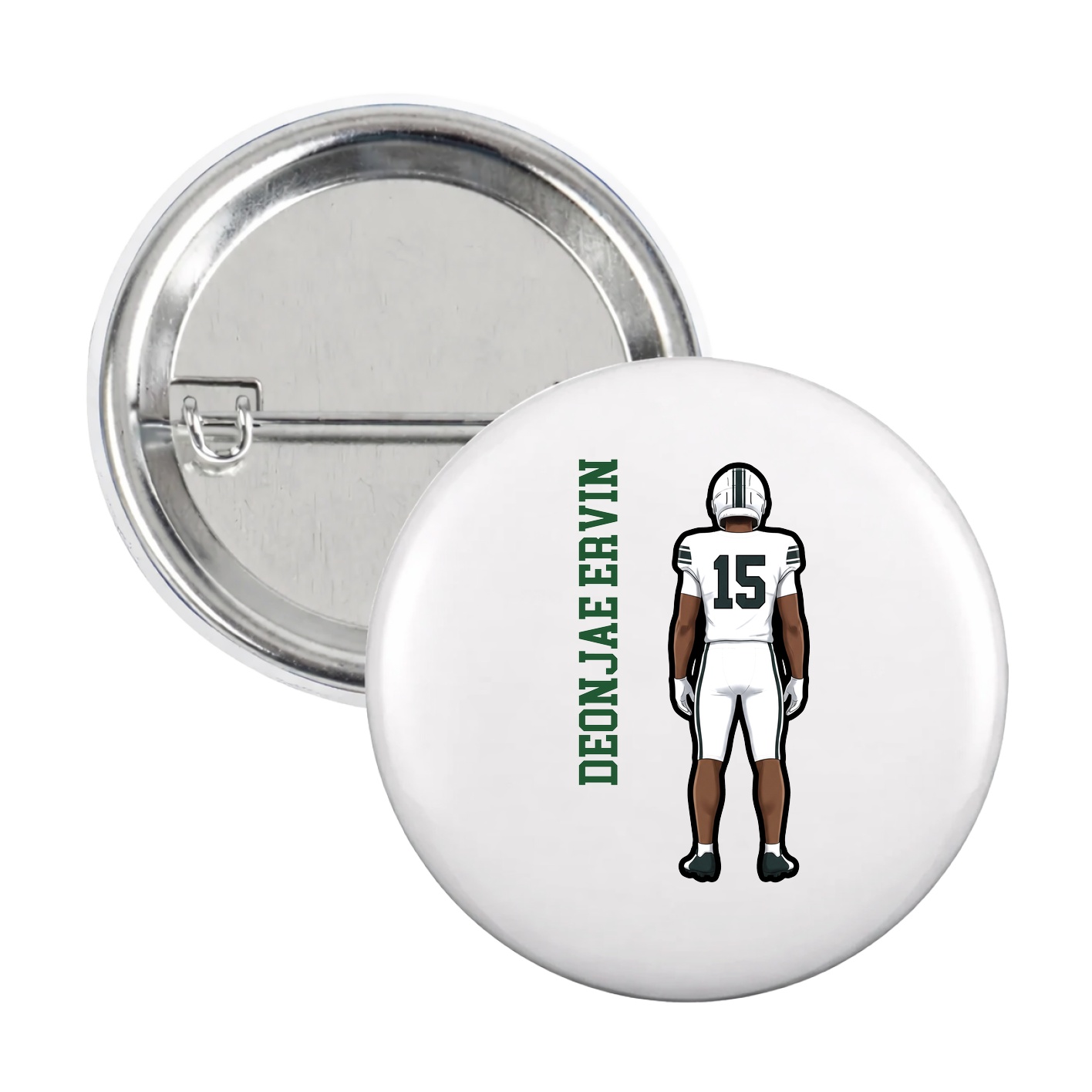 Game Day Button — Name Vertical in White
