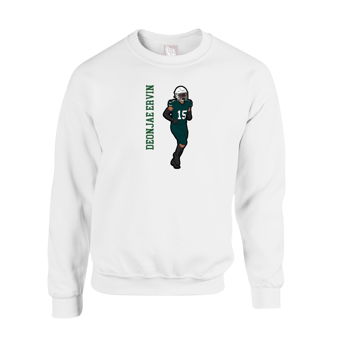 Fleece Crew — Name Vertical in White