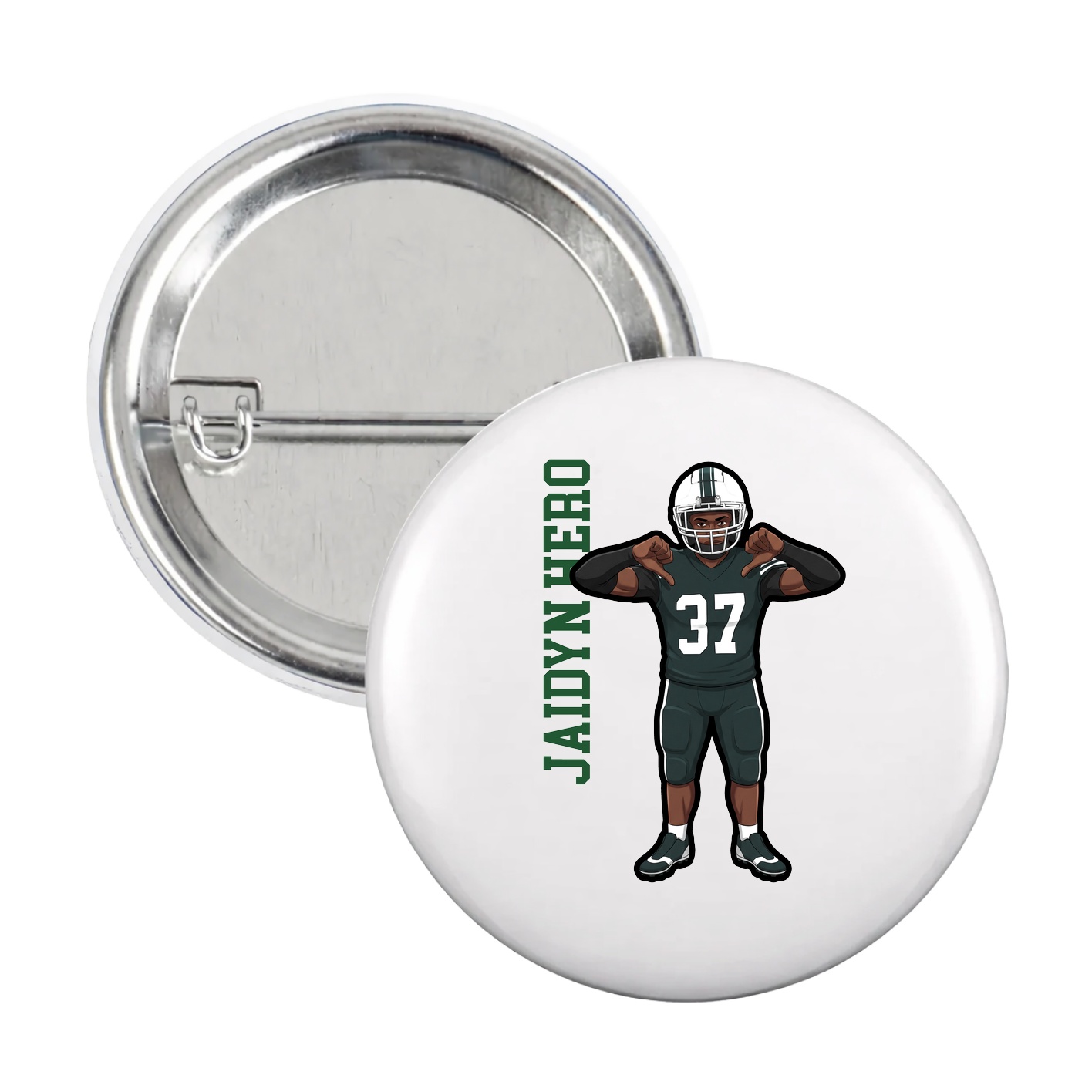 Game Day Button — Name Vertical in White
