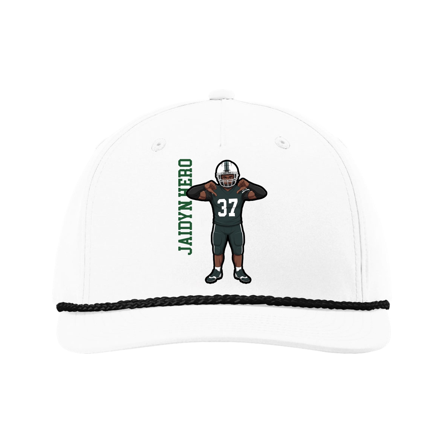 Five-Panel Classic Rope Cap — Name Vertical in White