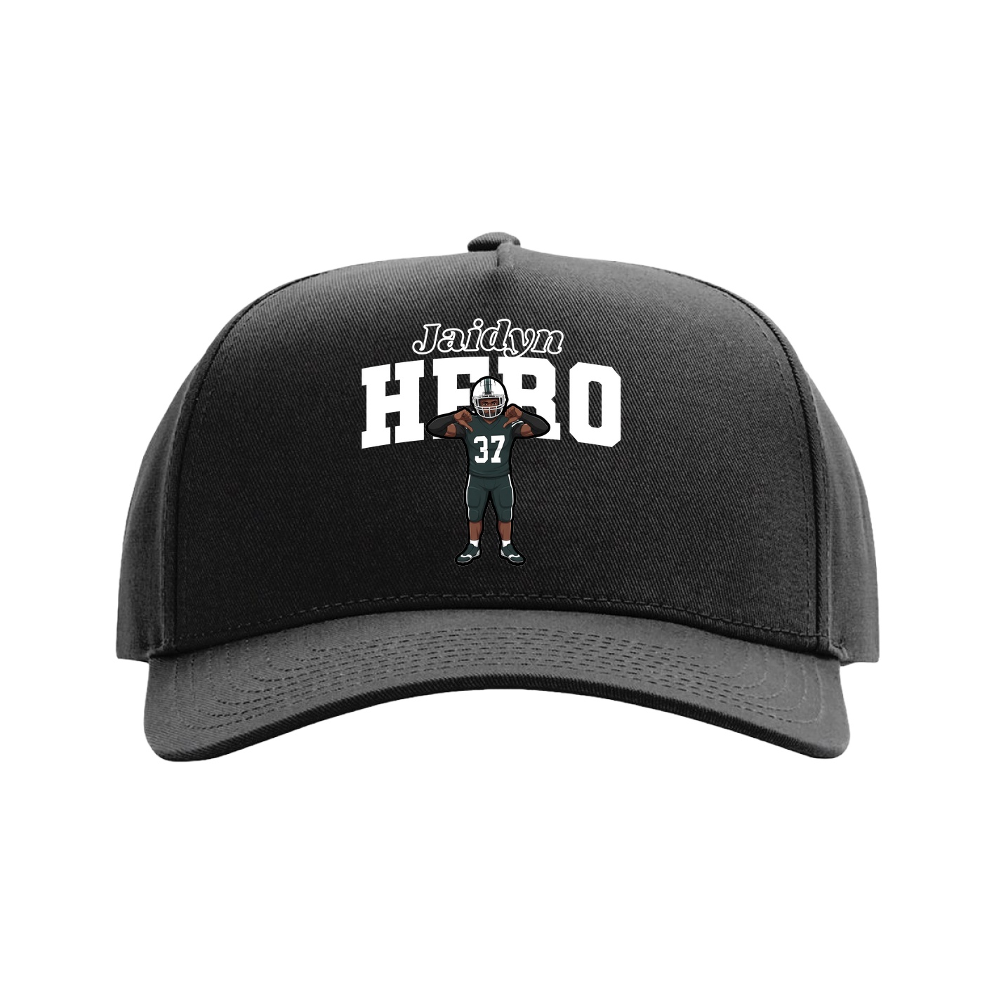 Full Fabric Five-Panel Champ Cap — Name Arch in Black