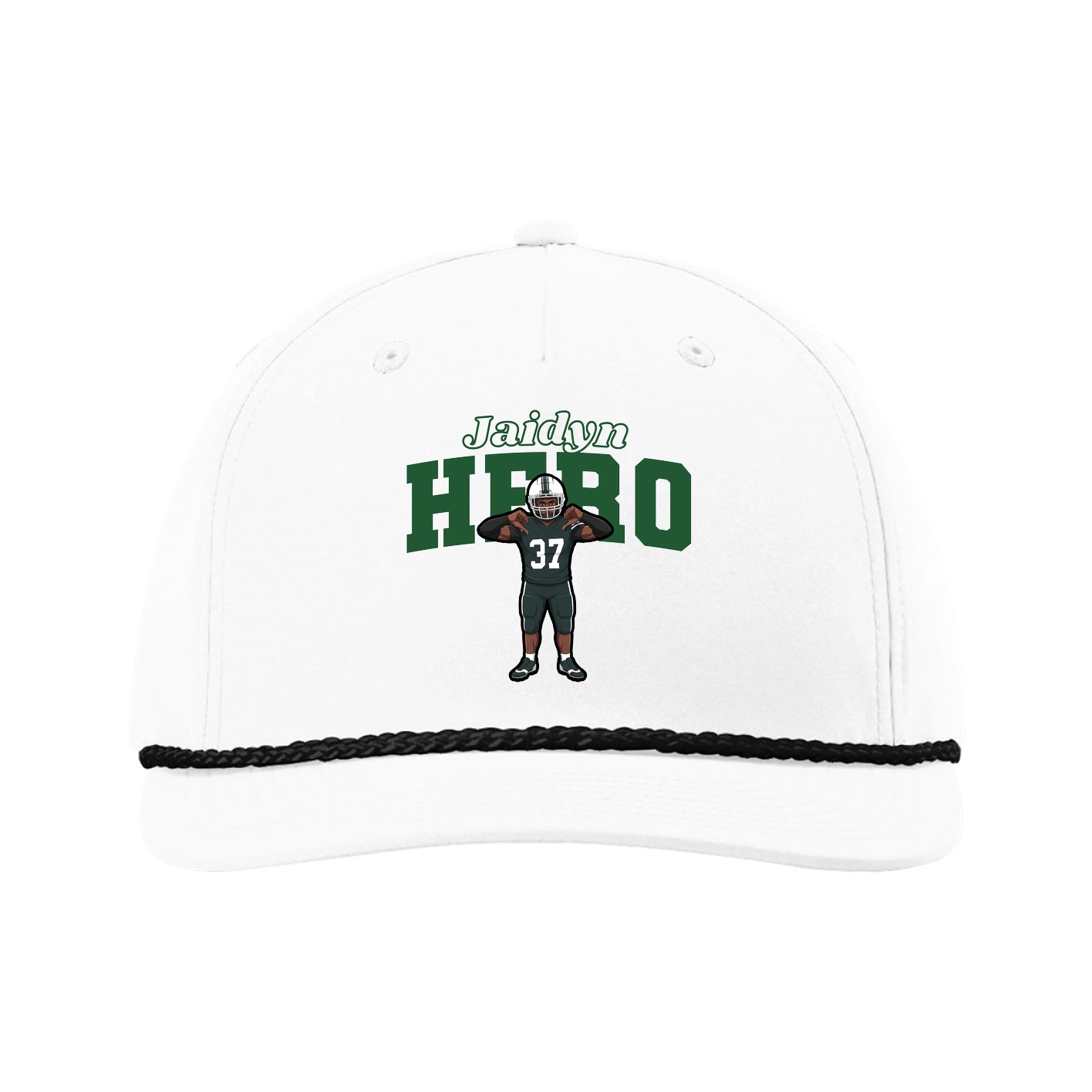 Five-Panel Classic Rope Cap — Name Arch in White