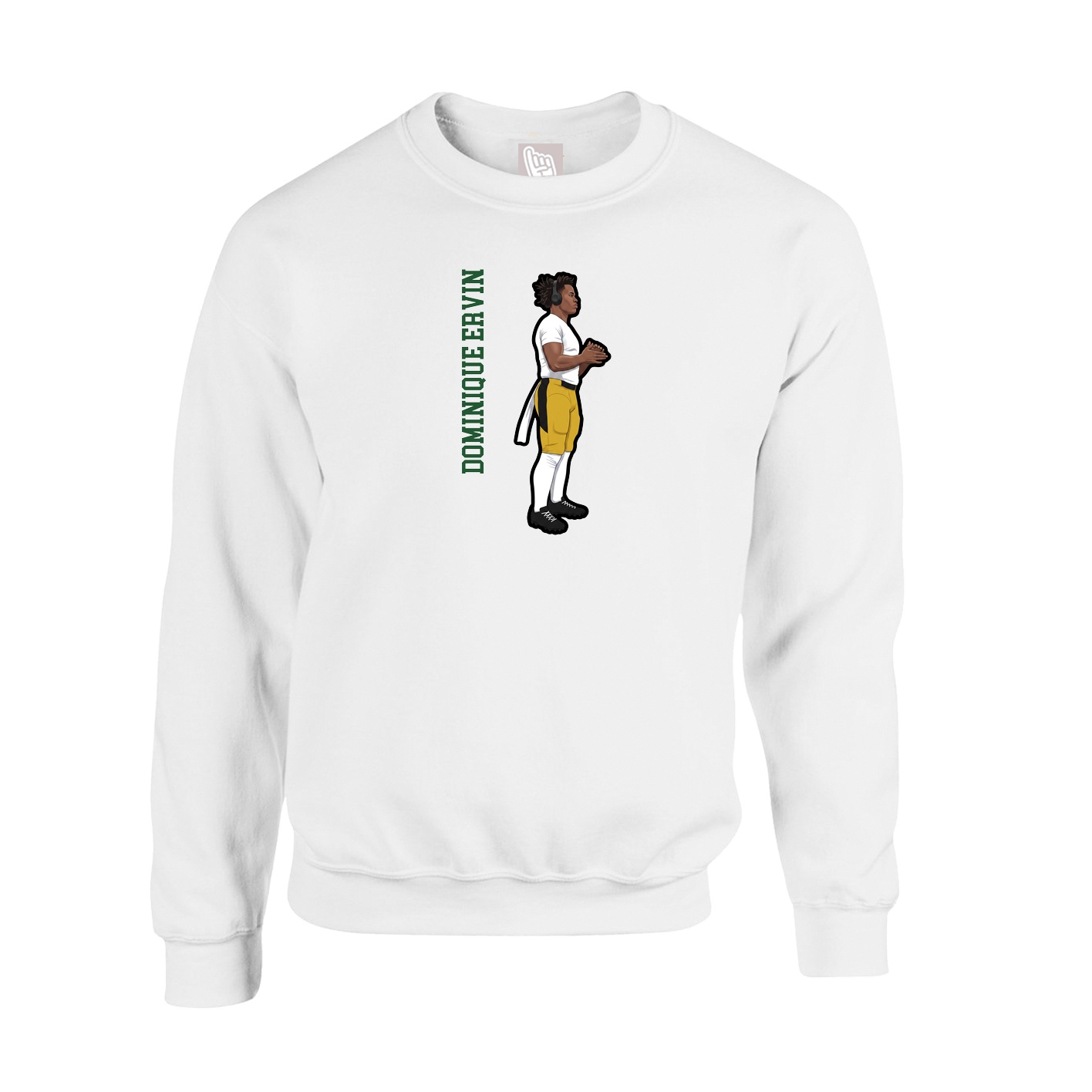 Fleece Crew — Name Vertical in White