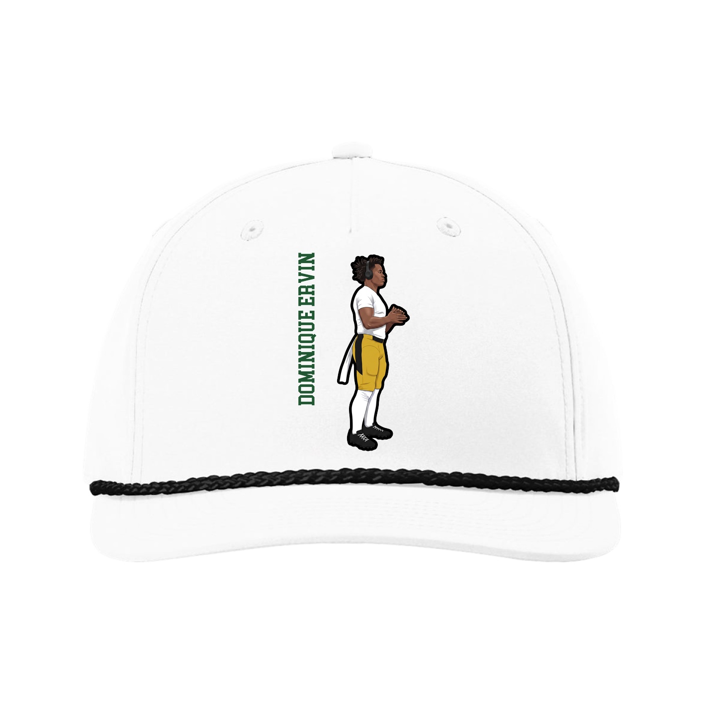 Five-Panel Classic Rope Cap — Name Vertical in White