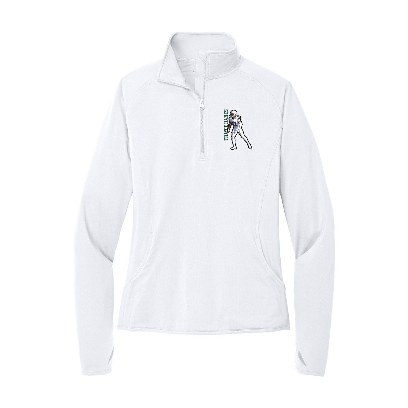 Women's Q-Zip Pullover — Name Vertical in White