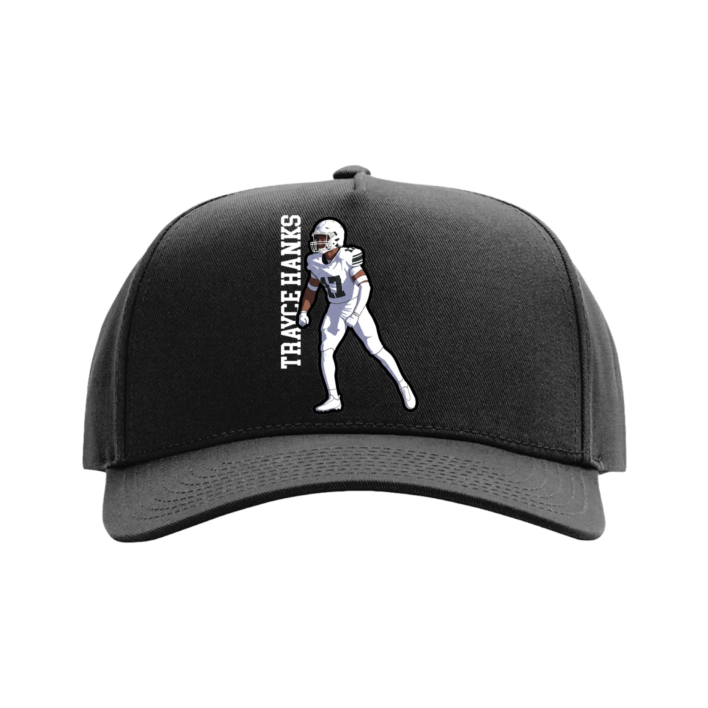 Full Fabric Five-Panel Champ Cap — Name Vertical in Black