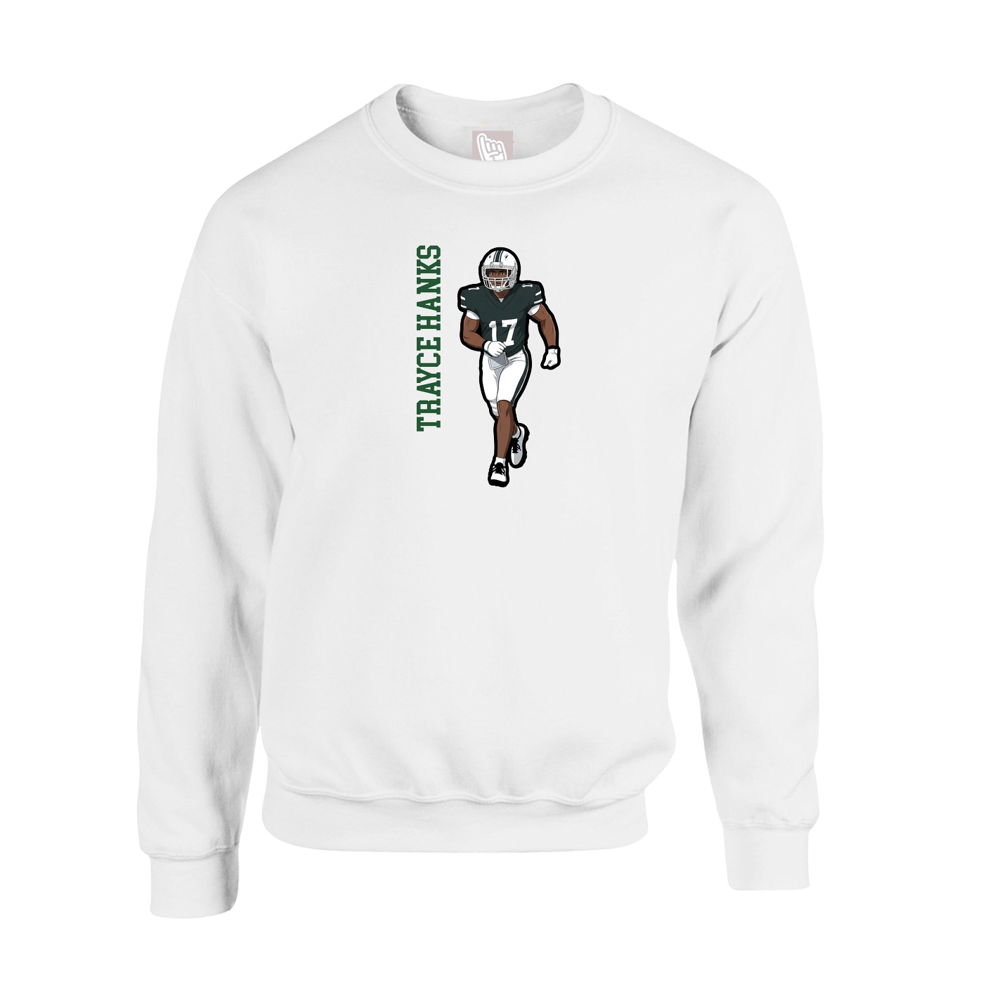 Fleece Crew — Name Vertical in White