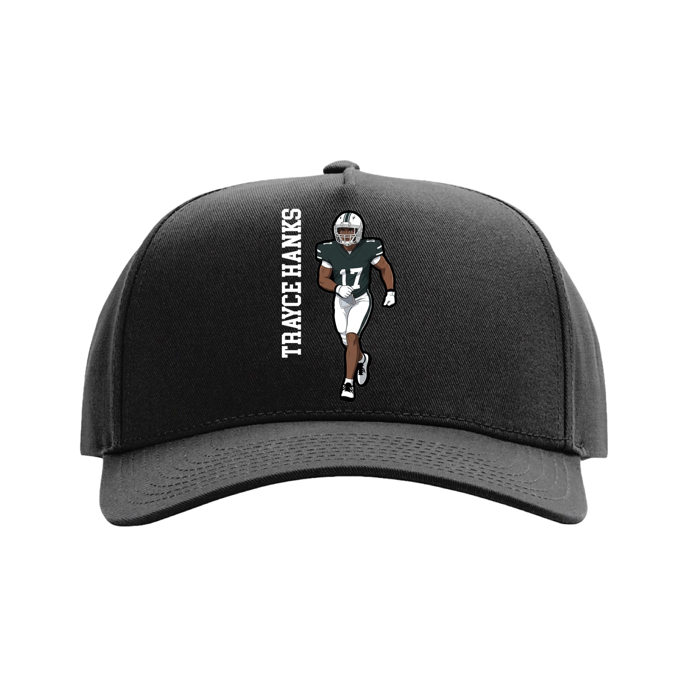 Full Fabric Five-Panel Champ Cap — Name Vertical in Black