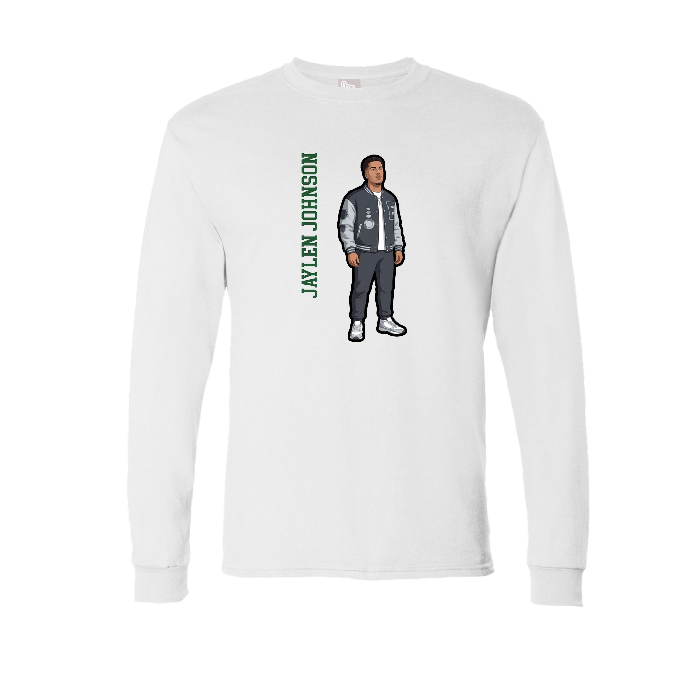 Long Sleeve Tee — Name Vertical in White