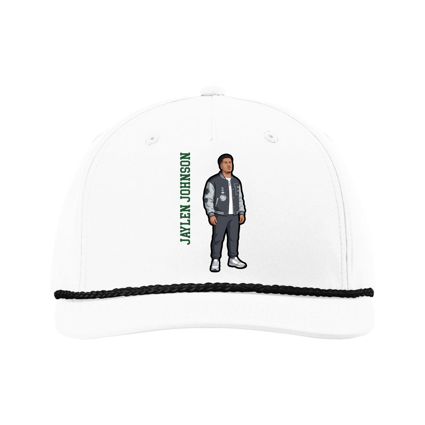 Five-Panel Classic Rope Cap — Name Vertical in White