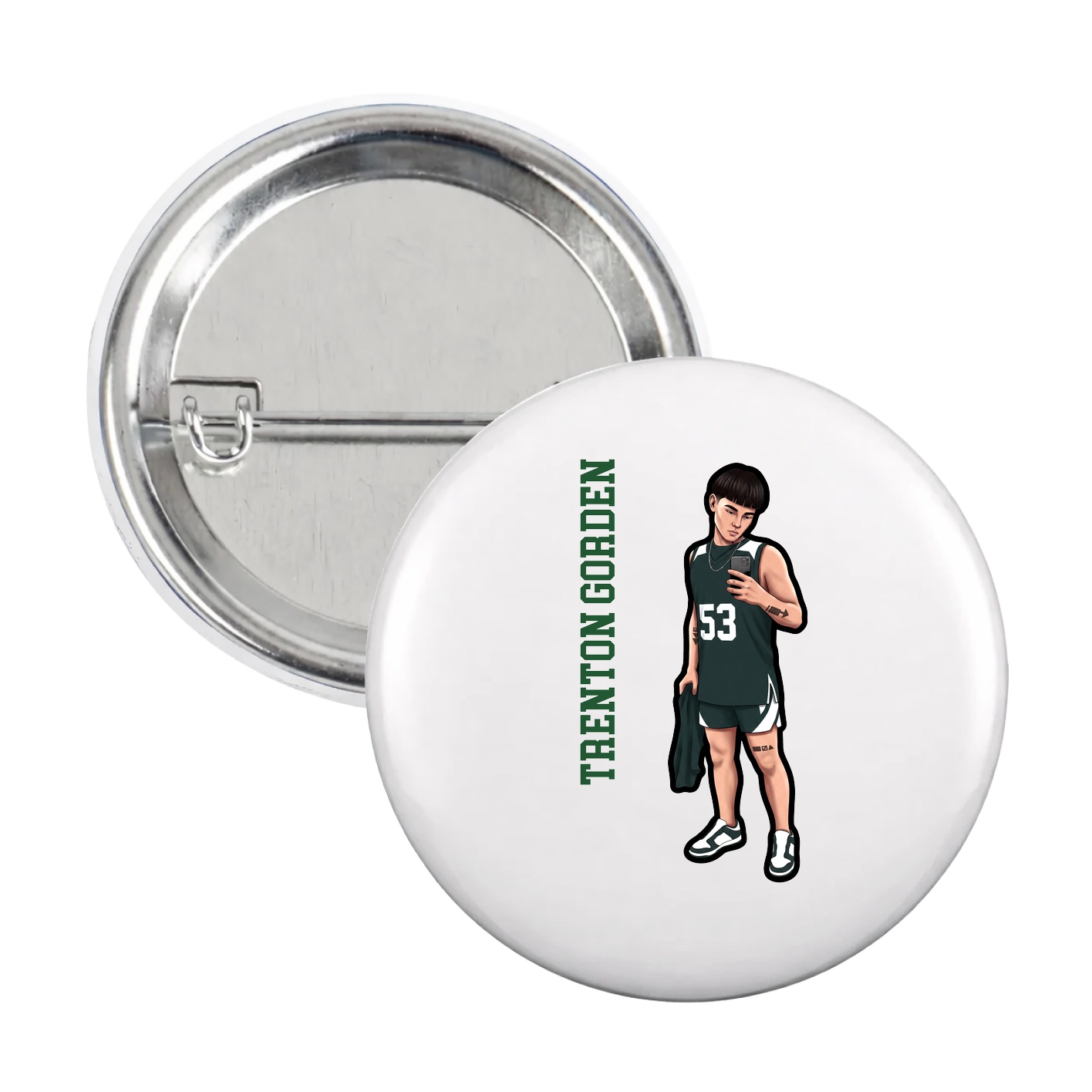 Game Day Button — Name Vertical in White