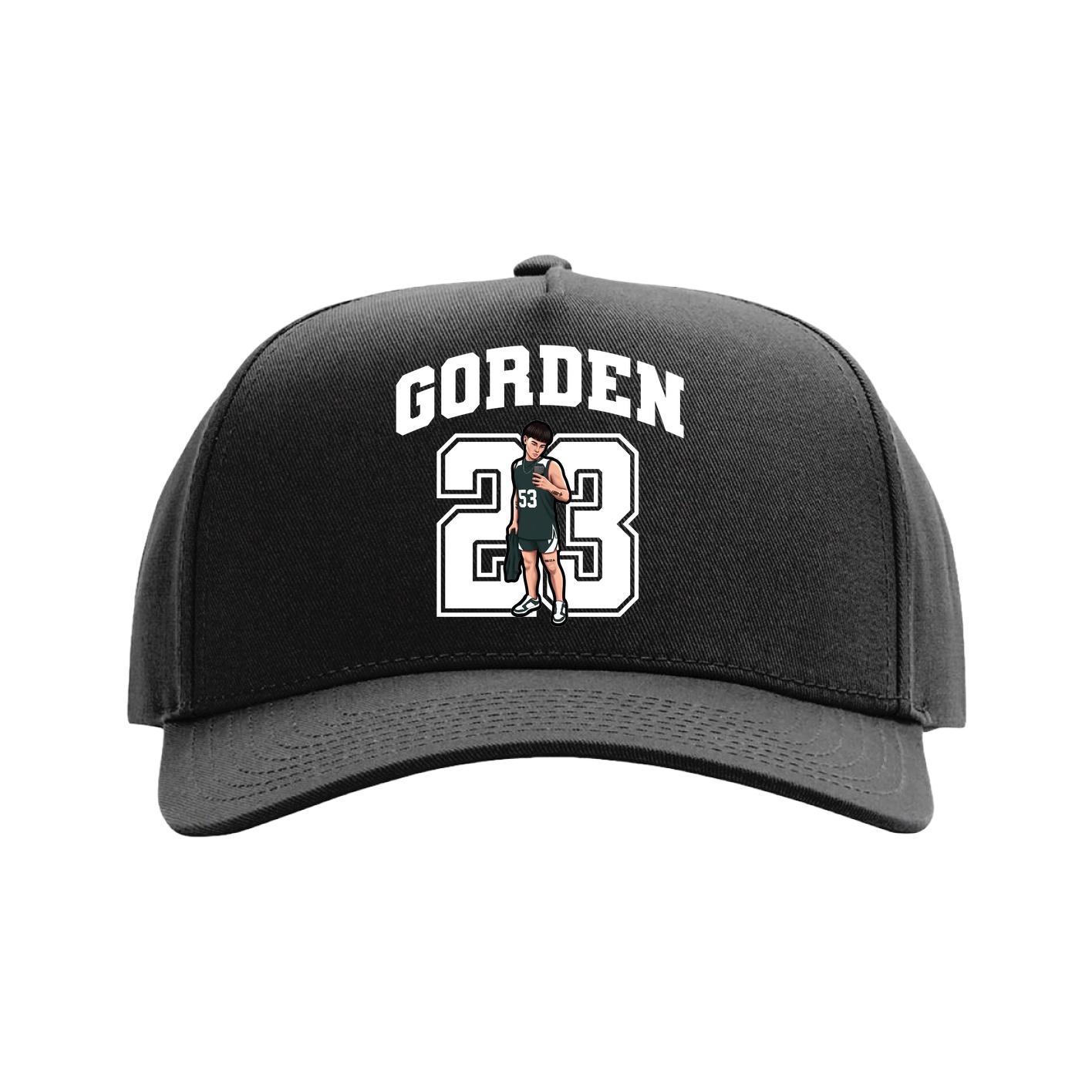 Full Fabric Five-Panel Champ Cap — Number in Black