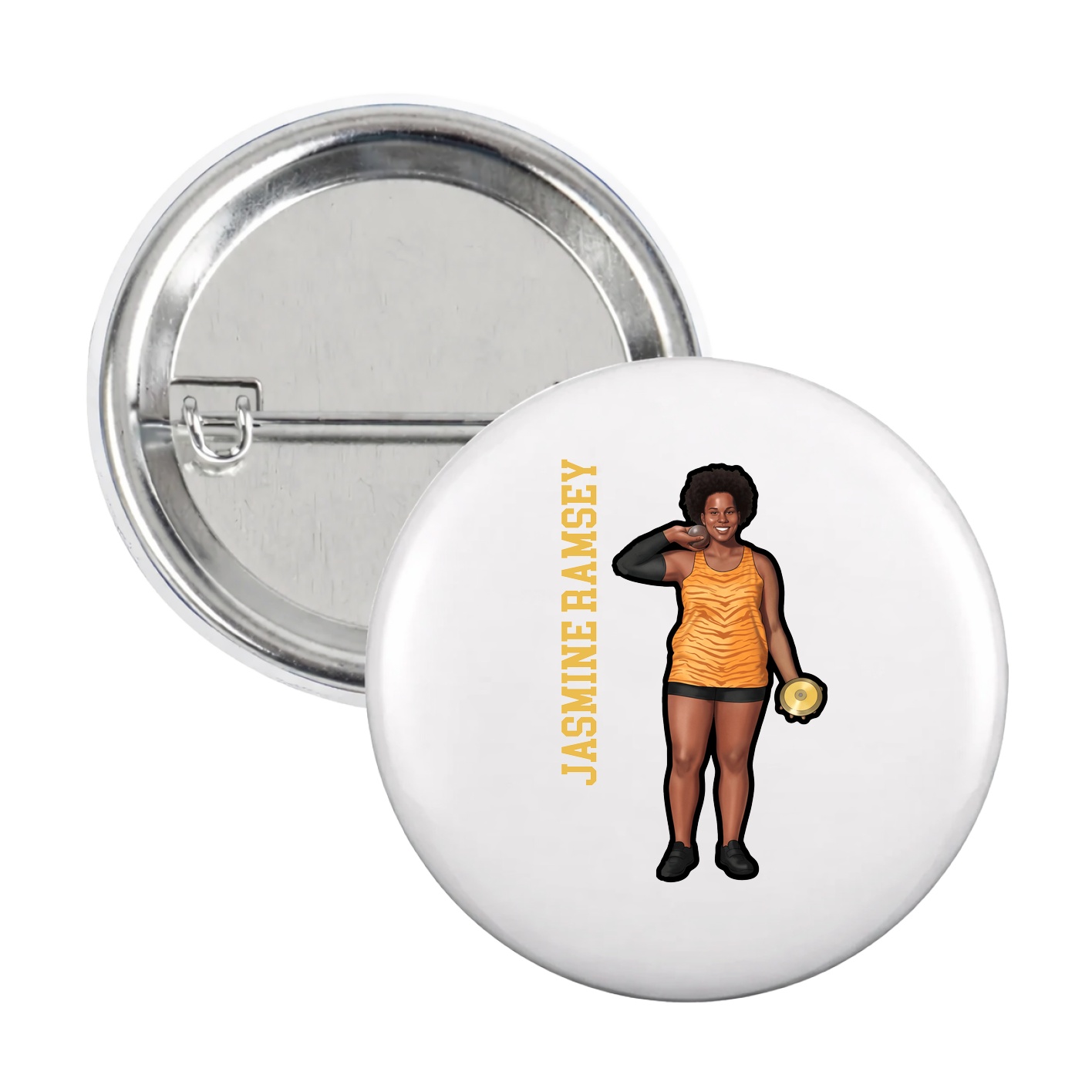 Game Day Button — Name Vertical in White