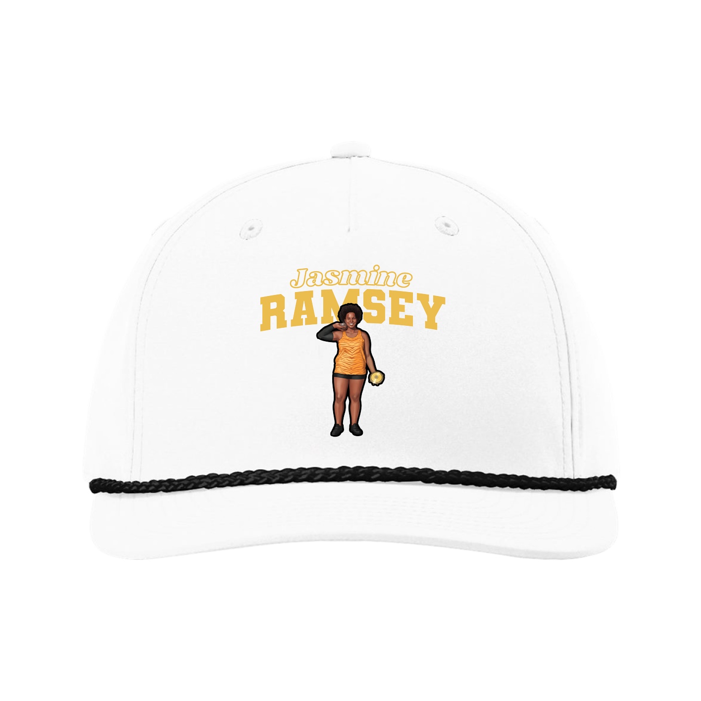 Five-Panel Classic Rope Cap — Name Arch in White