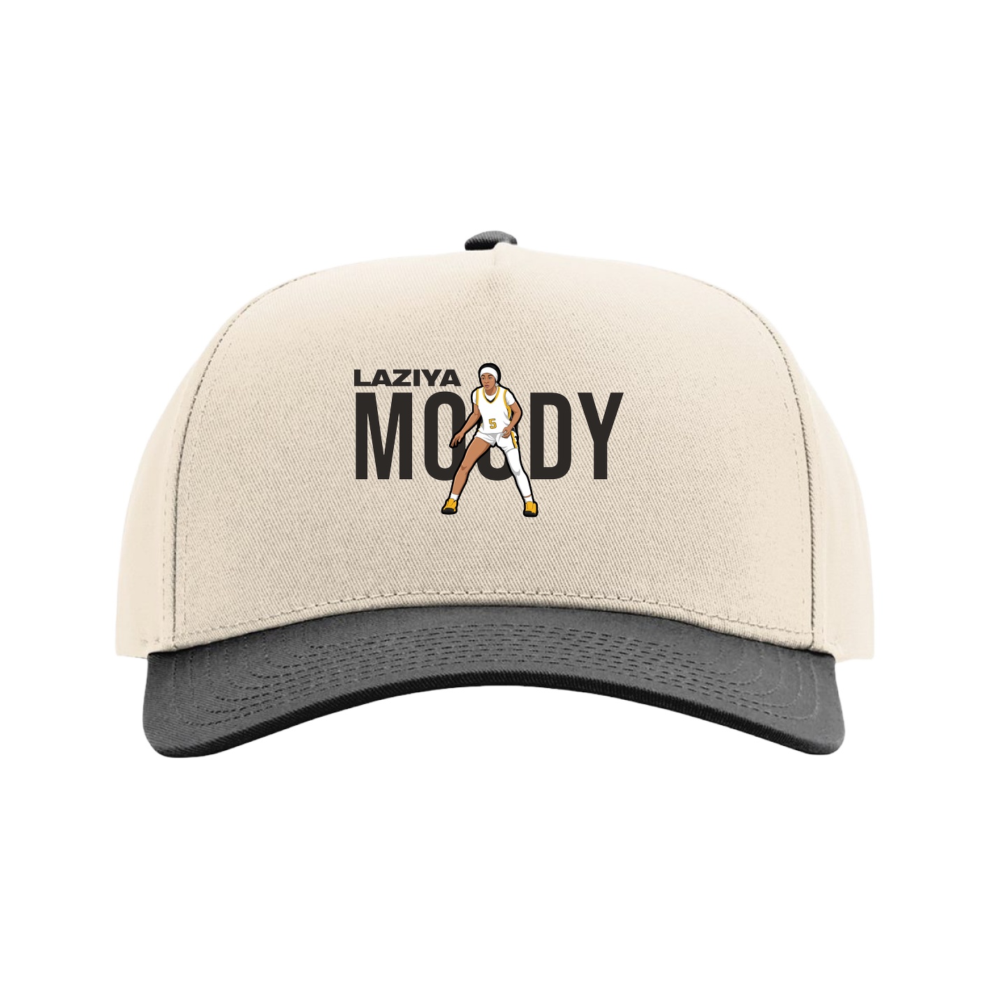 Full Fabric Five-Panel Champ Cap — Player Name in Cream/Black