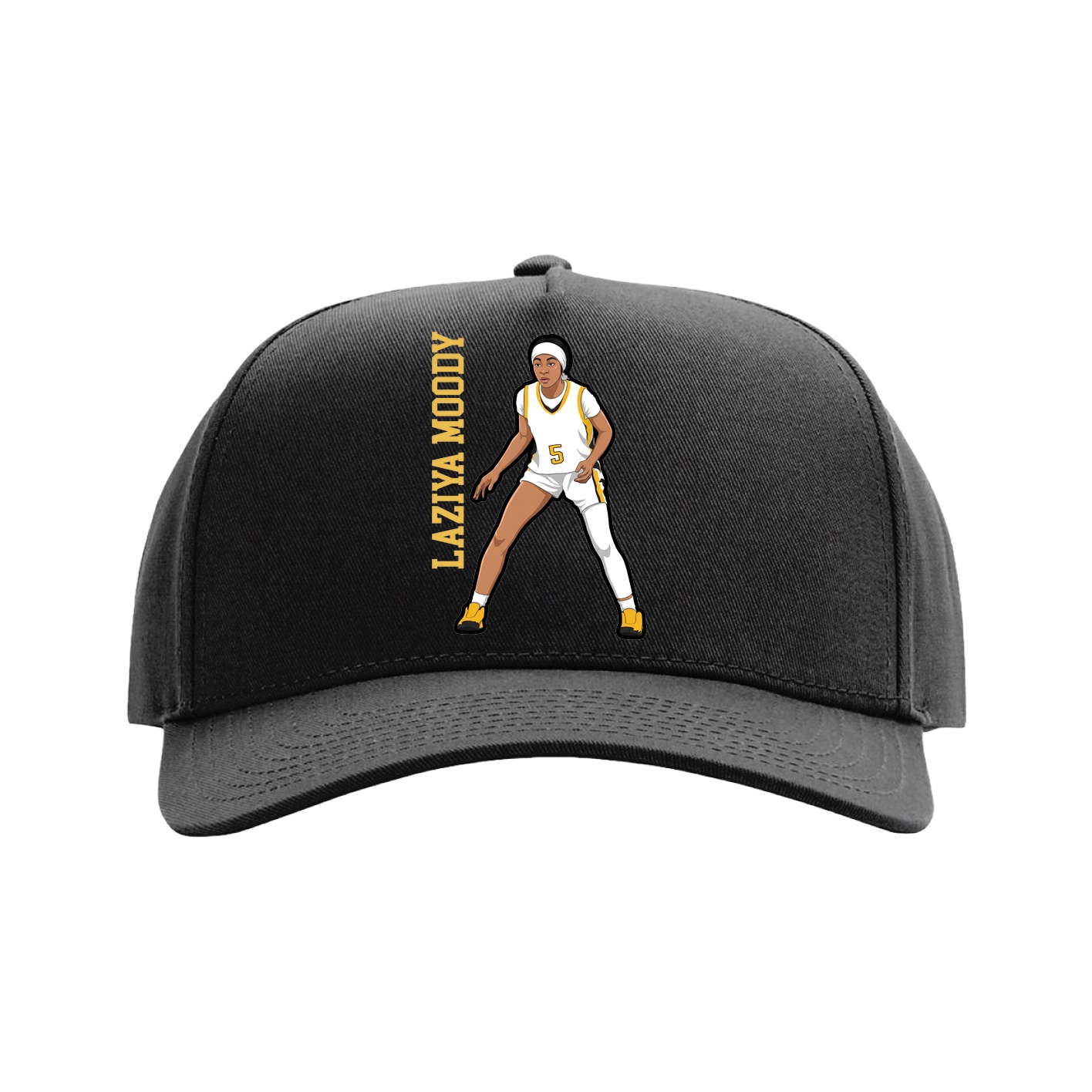 Full Fabric Five-Panel Champ Cap — Name Vertical in Black