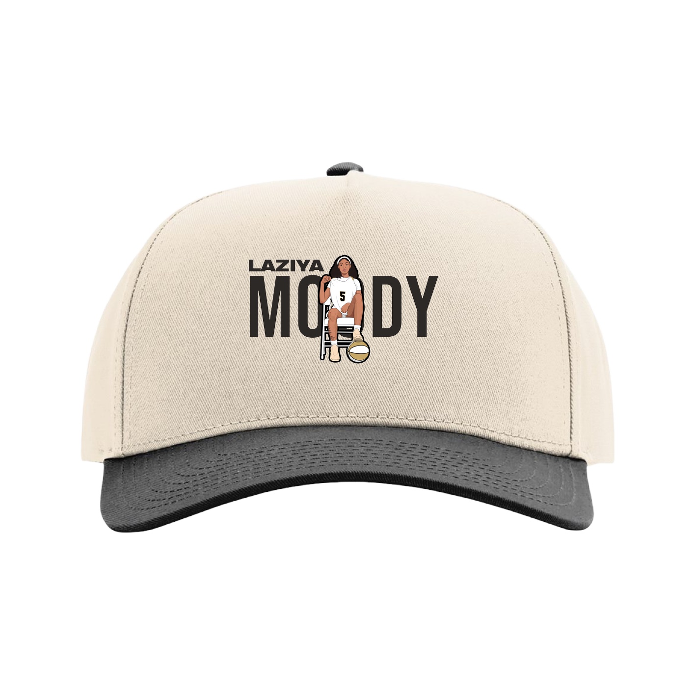 Full Fabric Five-Panel Champ Cap — Player Name in Cream/Black