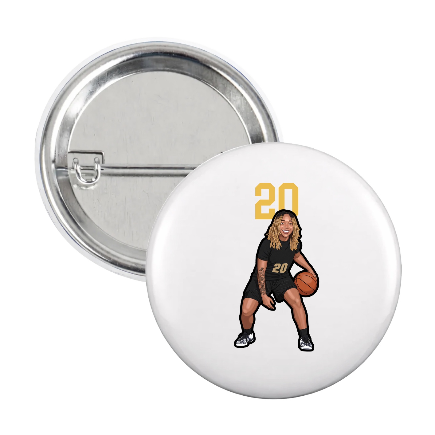 Game Day Button — Number Top in White