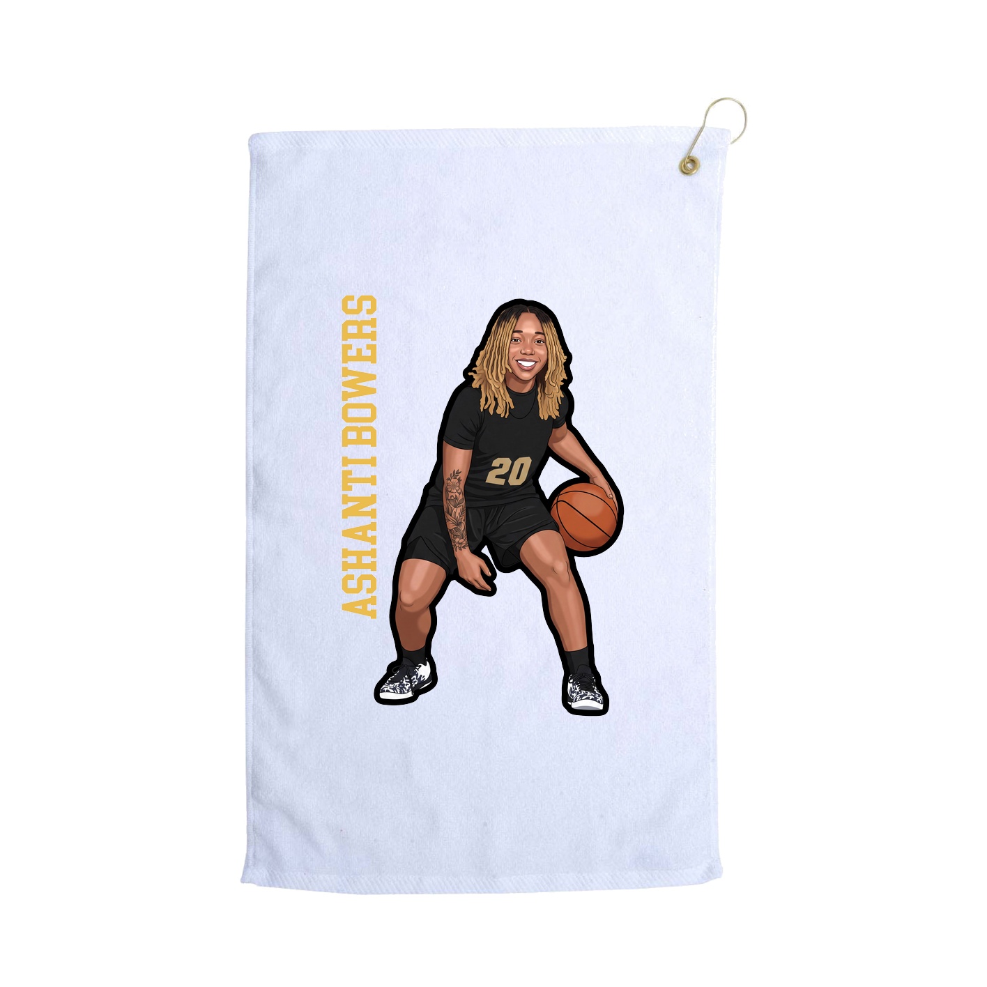 Golf Towel — Name Vertical in White