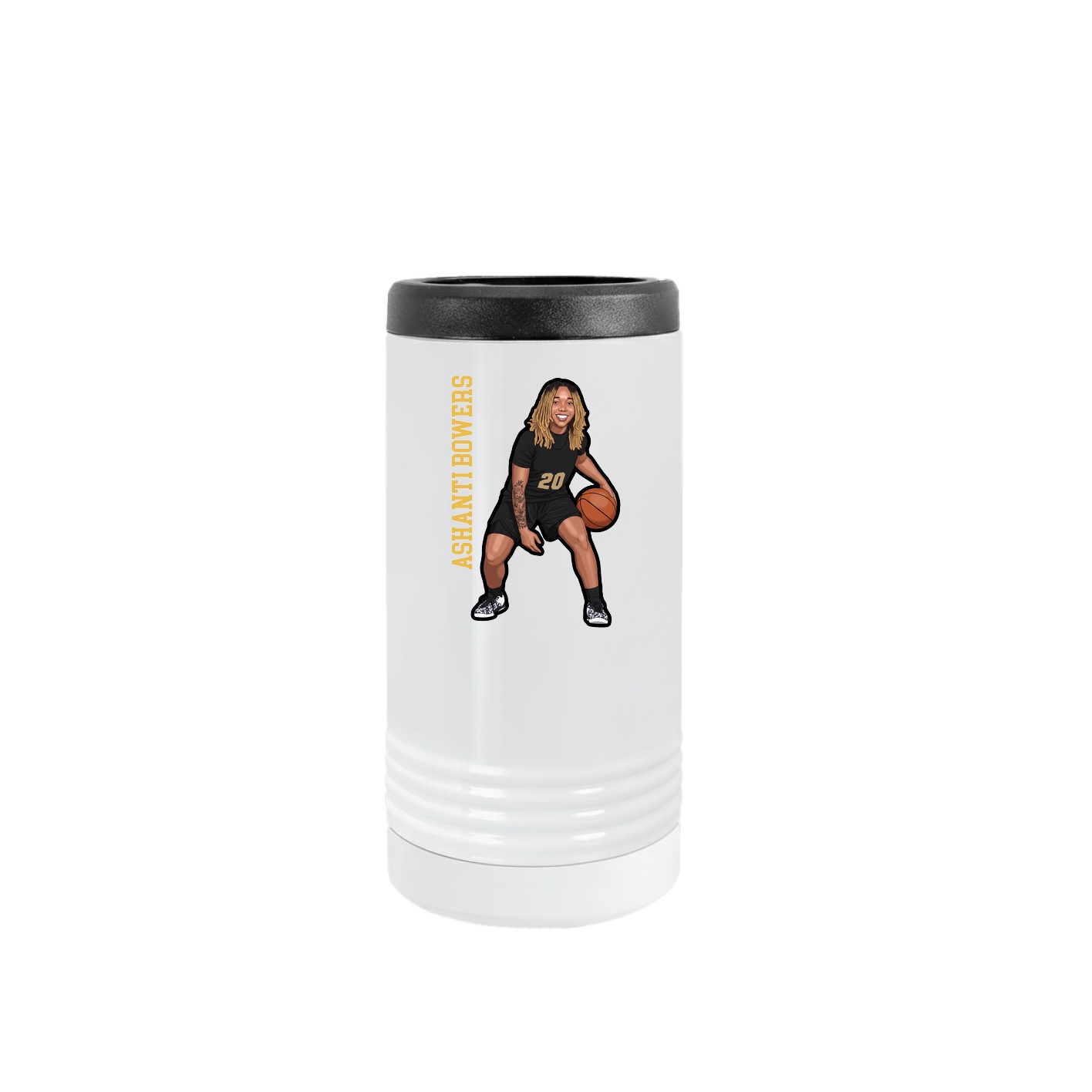 Slim Beverage Holder — Name Vertical in White
