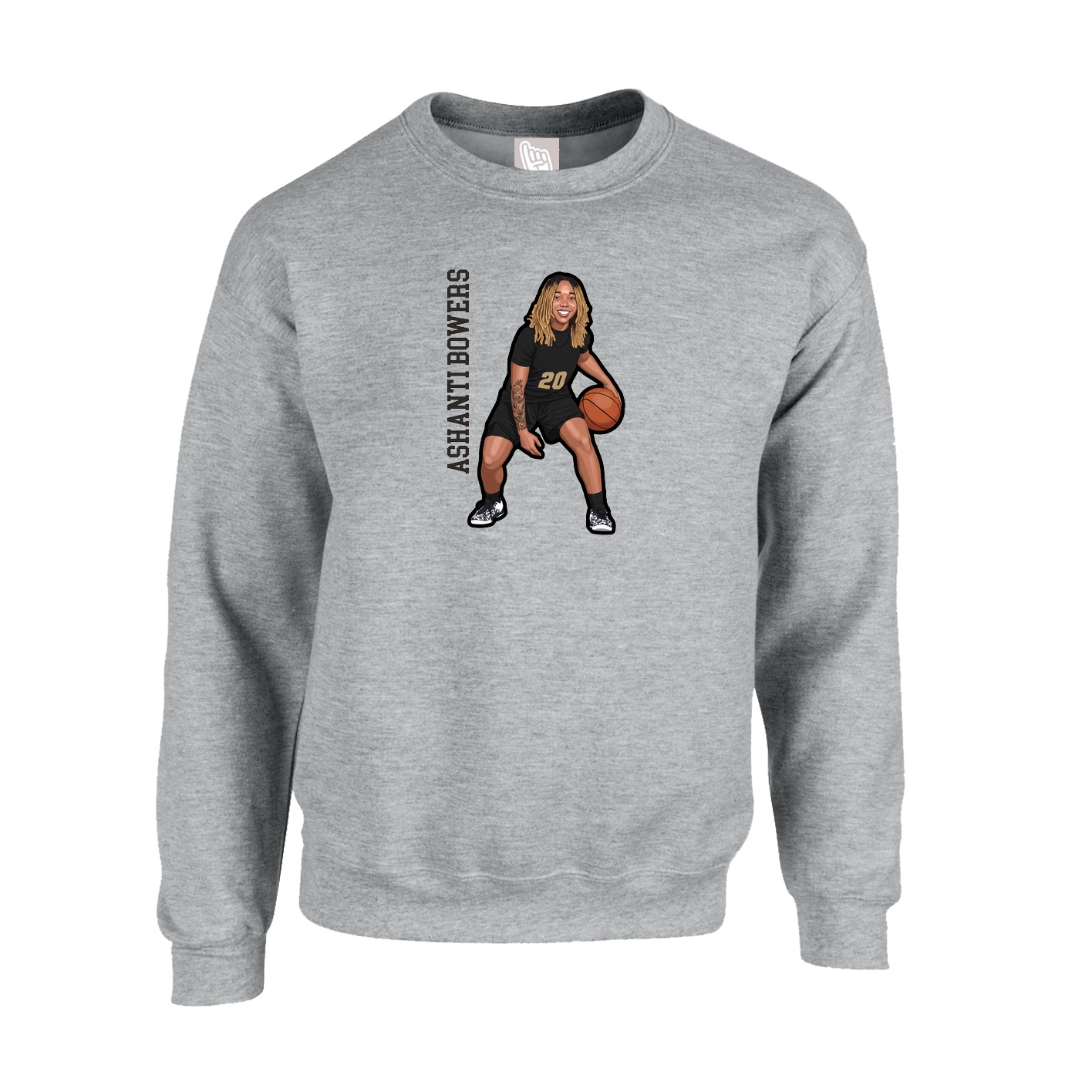 Fleece Crew — Name Vertical in Grey