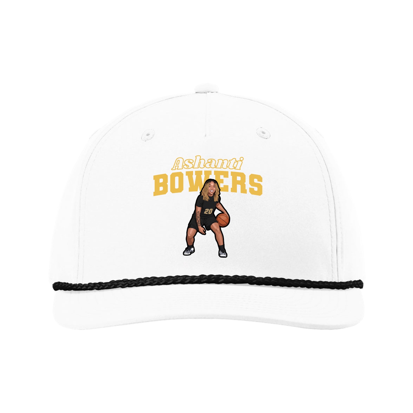 Five-Panel Classic Rope Cap — Name Arch in White