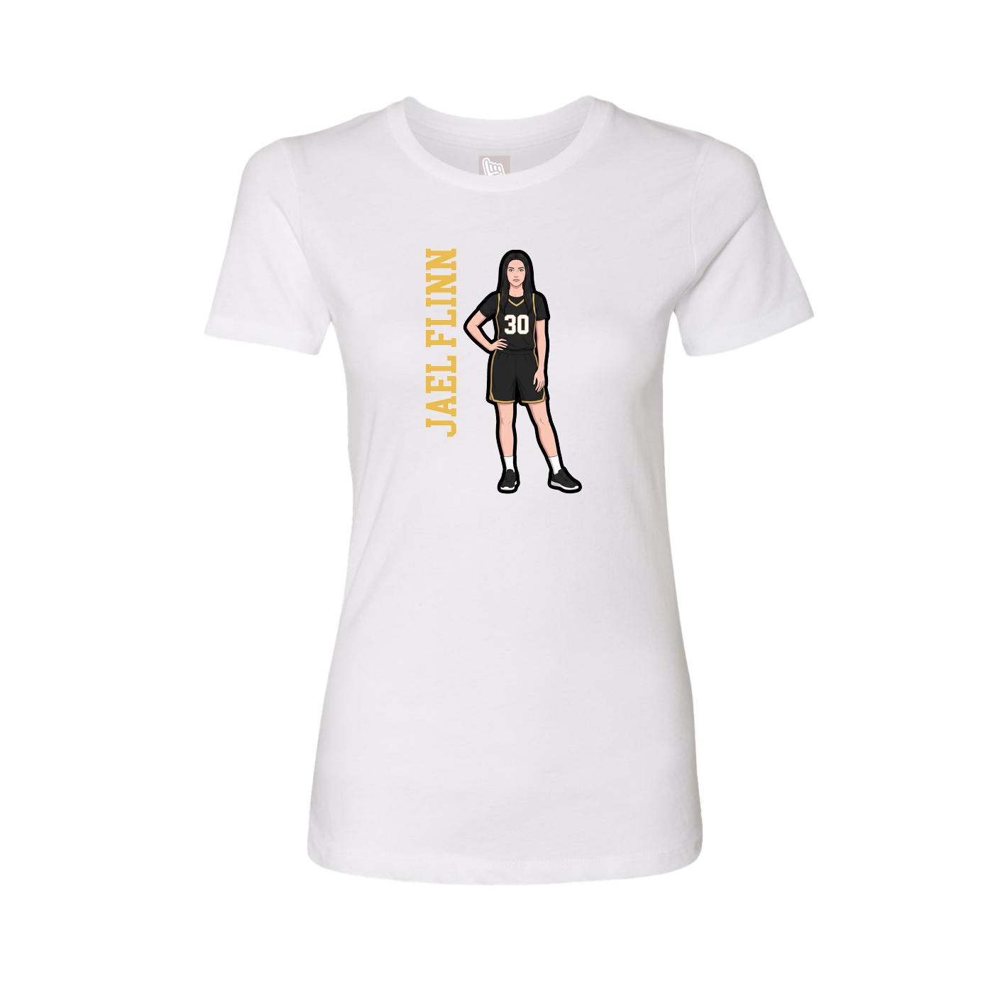 Fitted Women's Tee — Name Vertical in White
