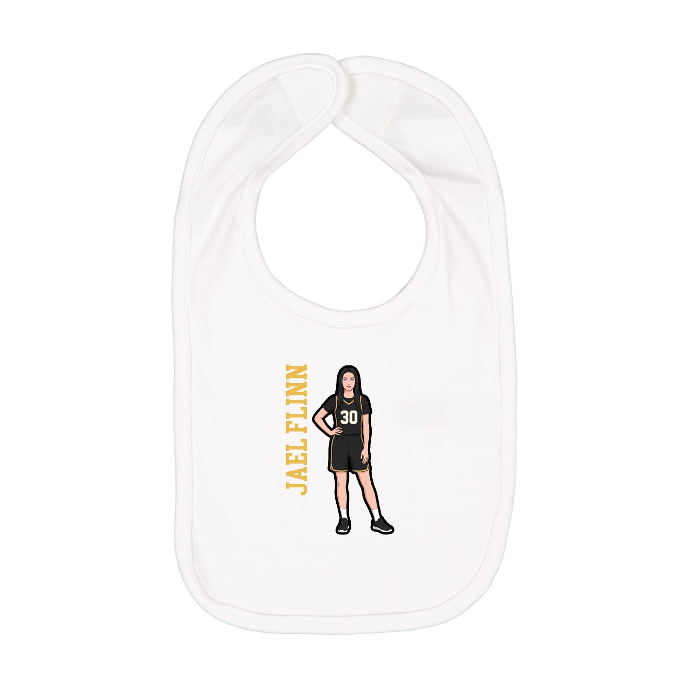 Infant Bib — Name Vertical in White