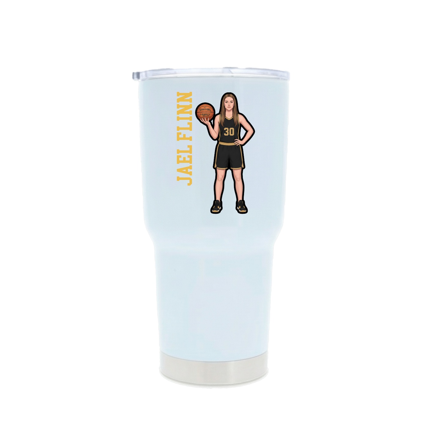 30oz Stainless Steel Tumbler — Name Vertical in White