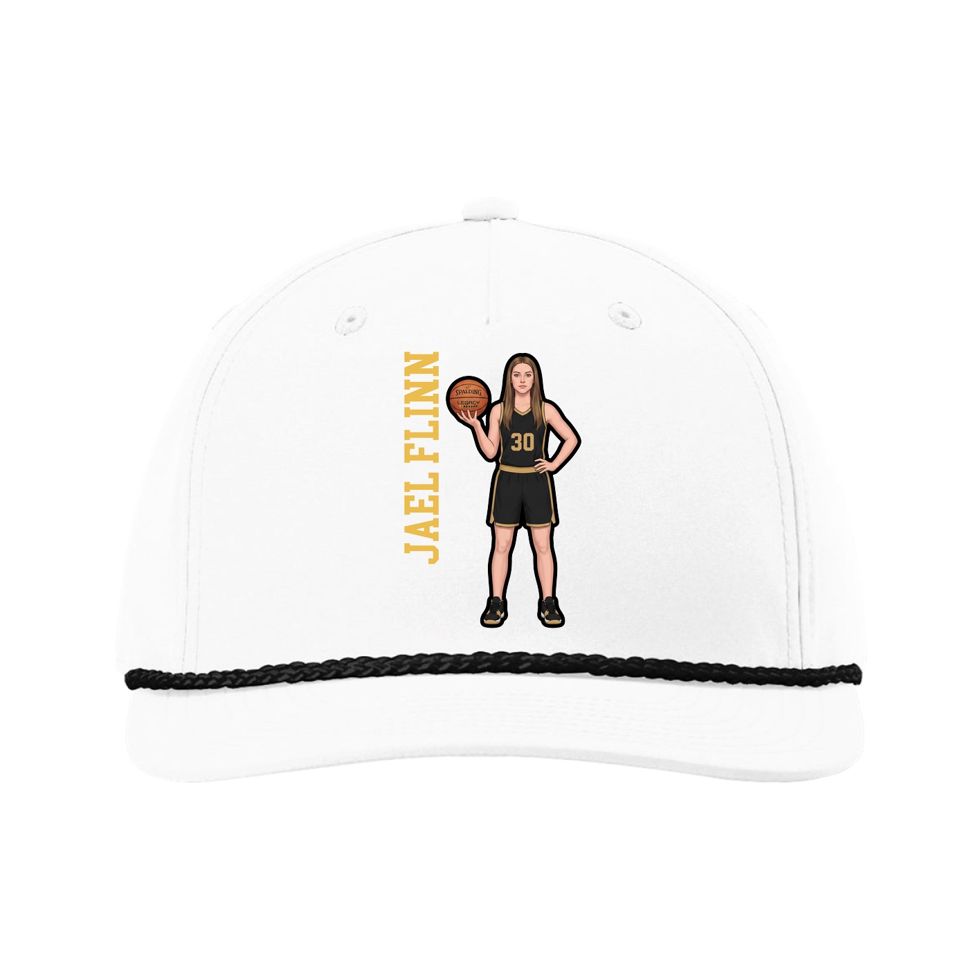 Five-Panel Classic Rope Cap — Name Vertical in White