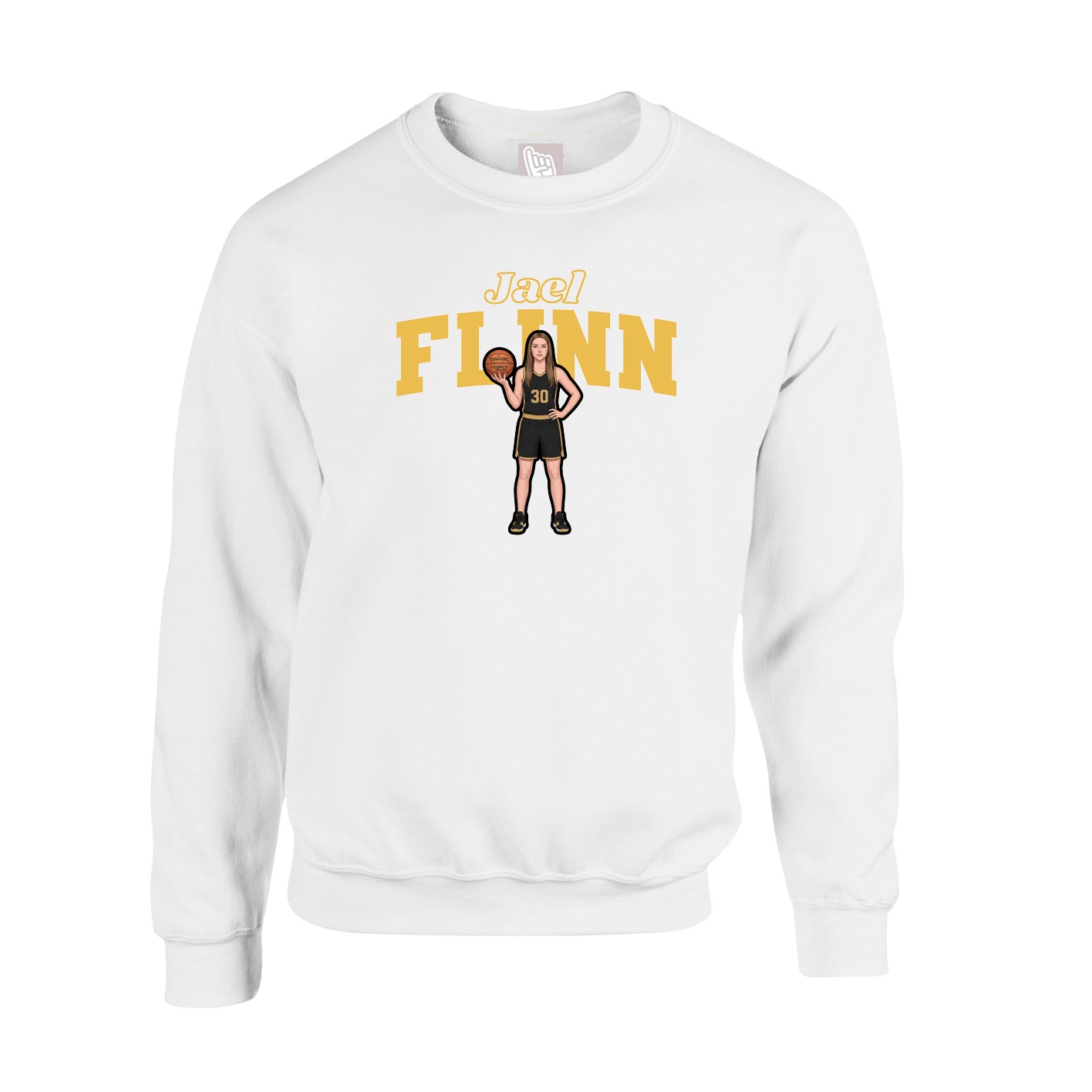 Fleece Crew — Name Arch in White