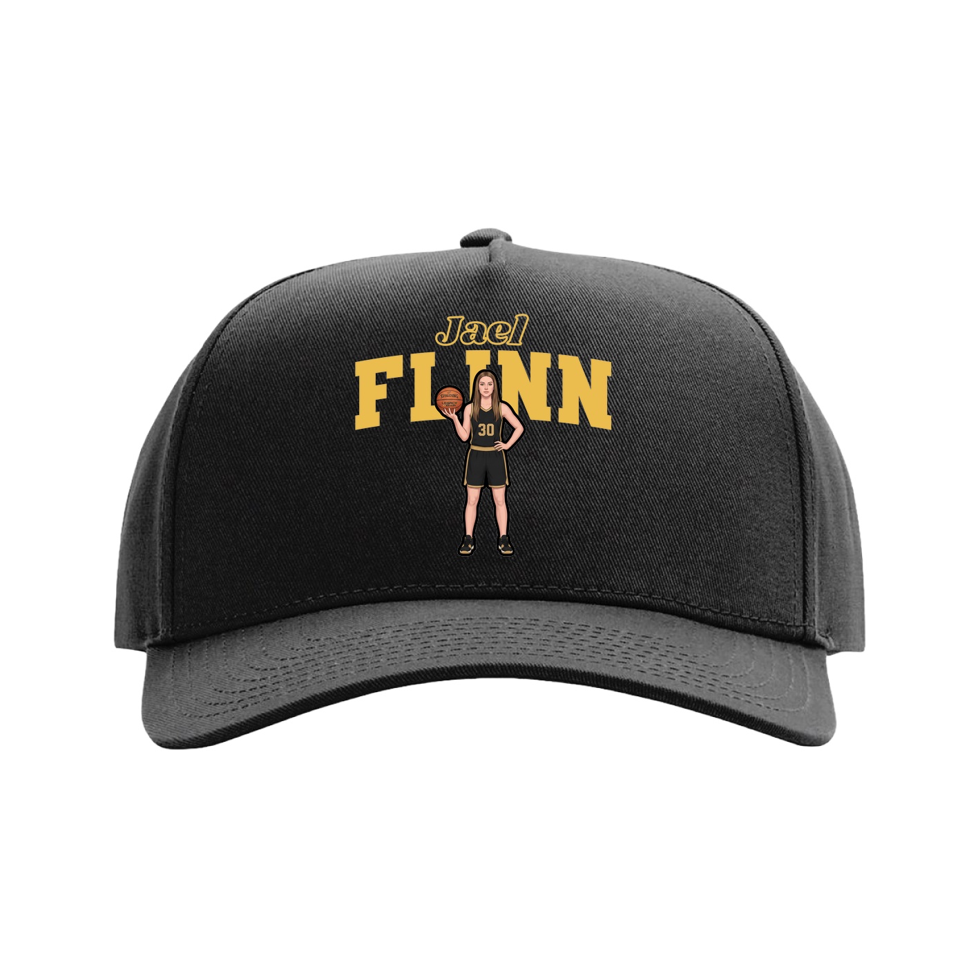 Full Fabric Five-Panel Champ Cap — Name Arch in Black