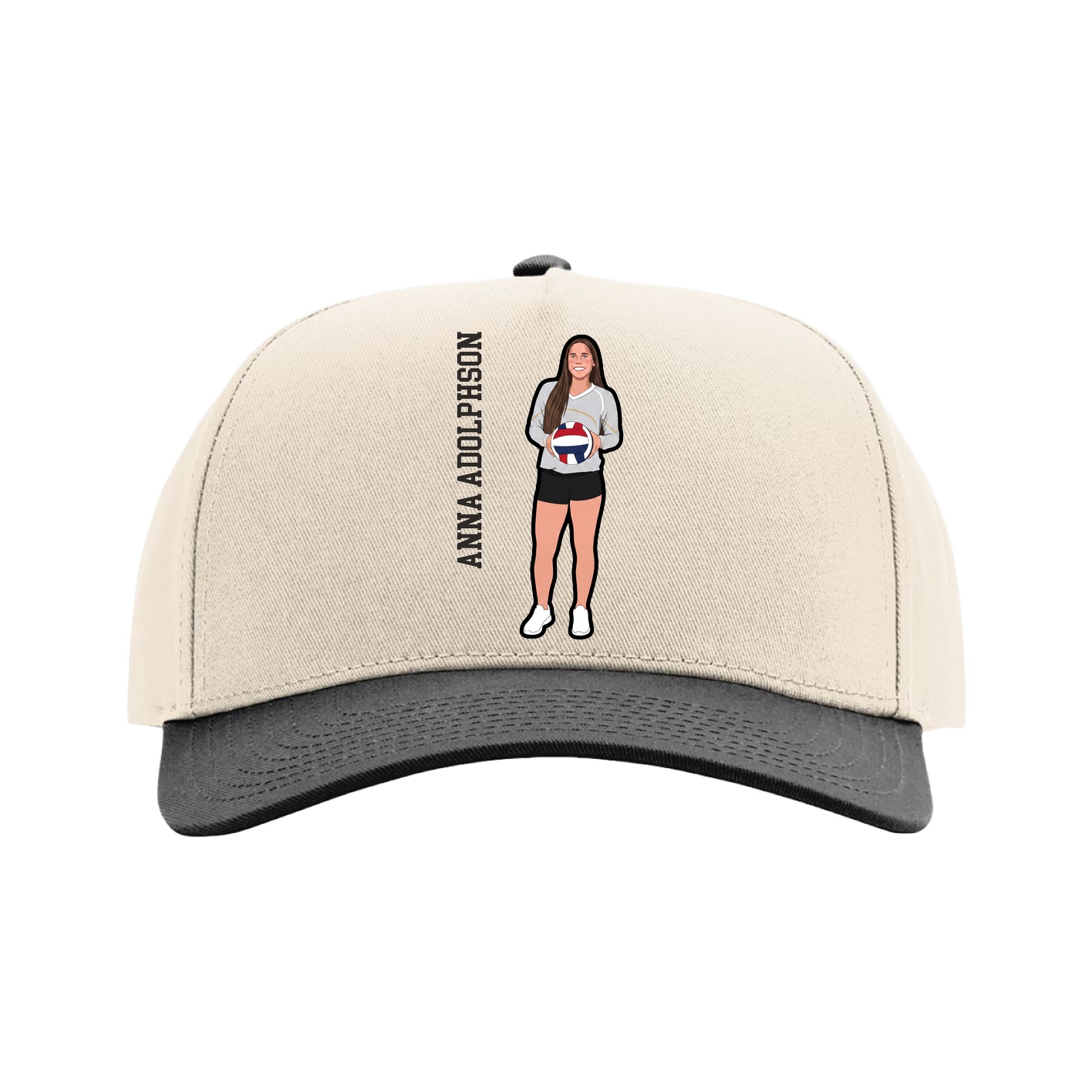 Full Fabric Five-Panel Champ Cap — Name Vertical in Cream/Black