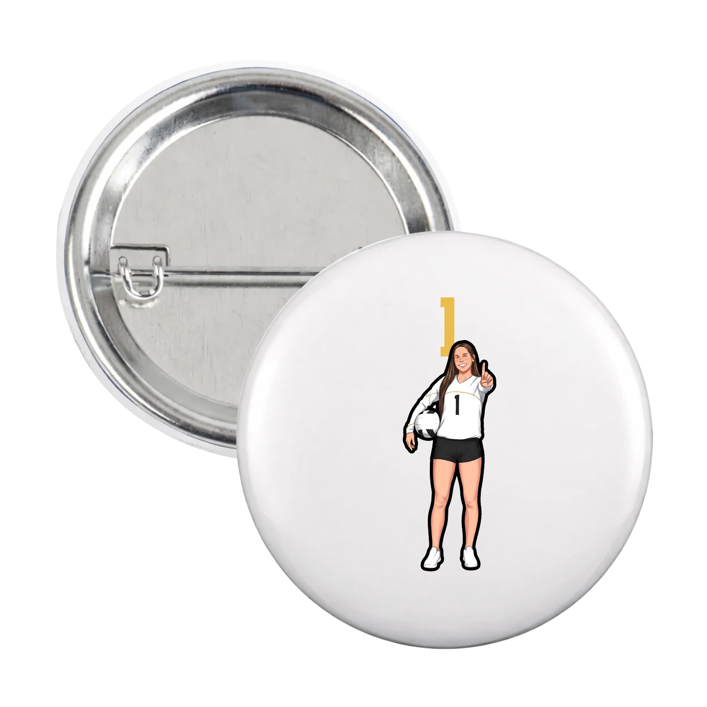 Game Day Button — Number Top in White
