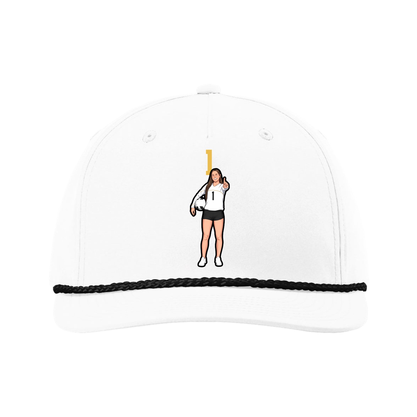 Five-Panel Classic Rope Cap — Number Top in White