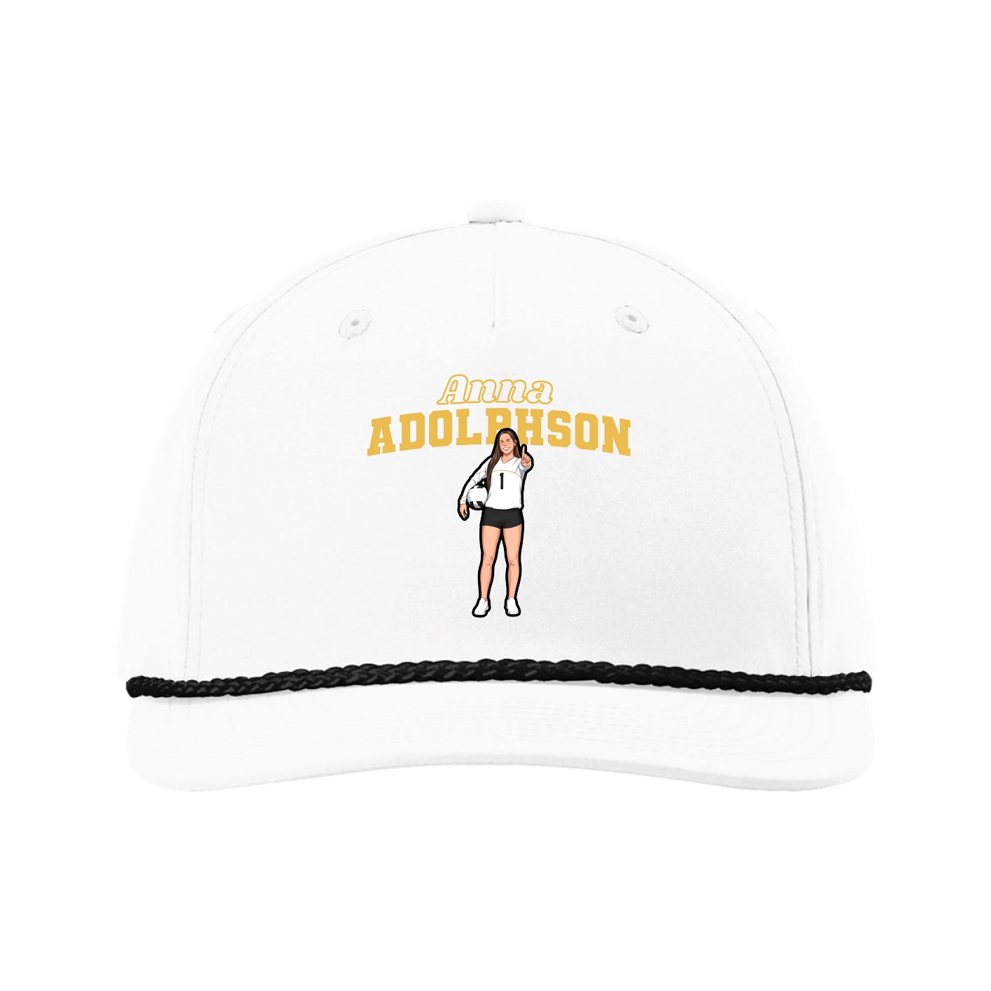 Five-Panel Classic Rope Cap — Name Arch in White