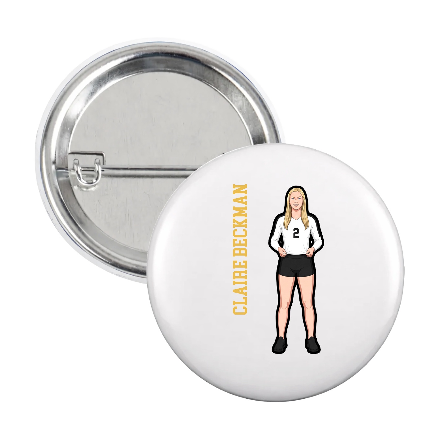 Game Day Button — Name Vertical in White