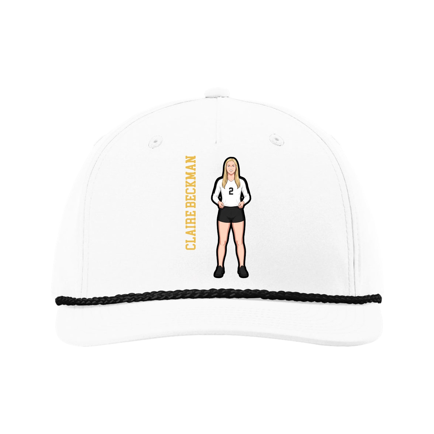 Five-Panel Classic Rope Cap — Name Vertical in White