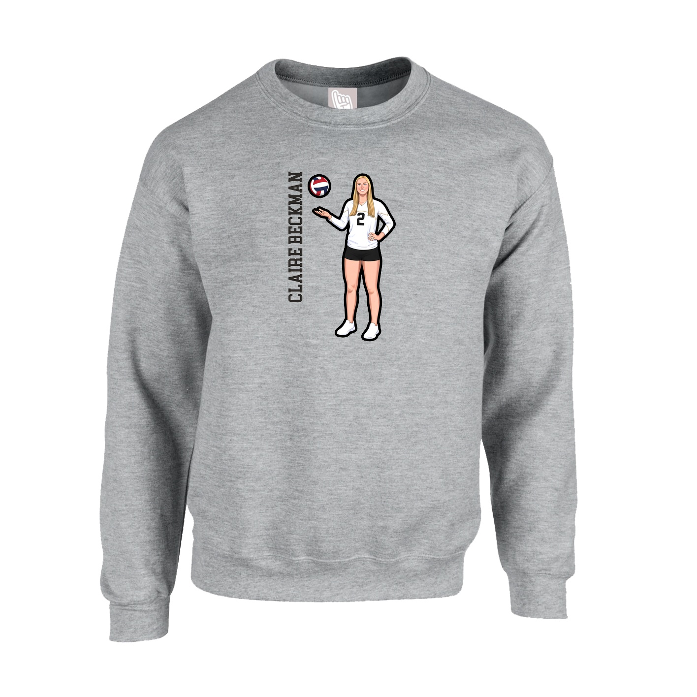 Fleece Crew — Name Vertical in Grey