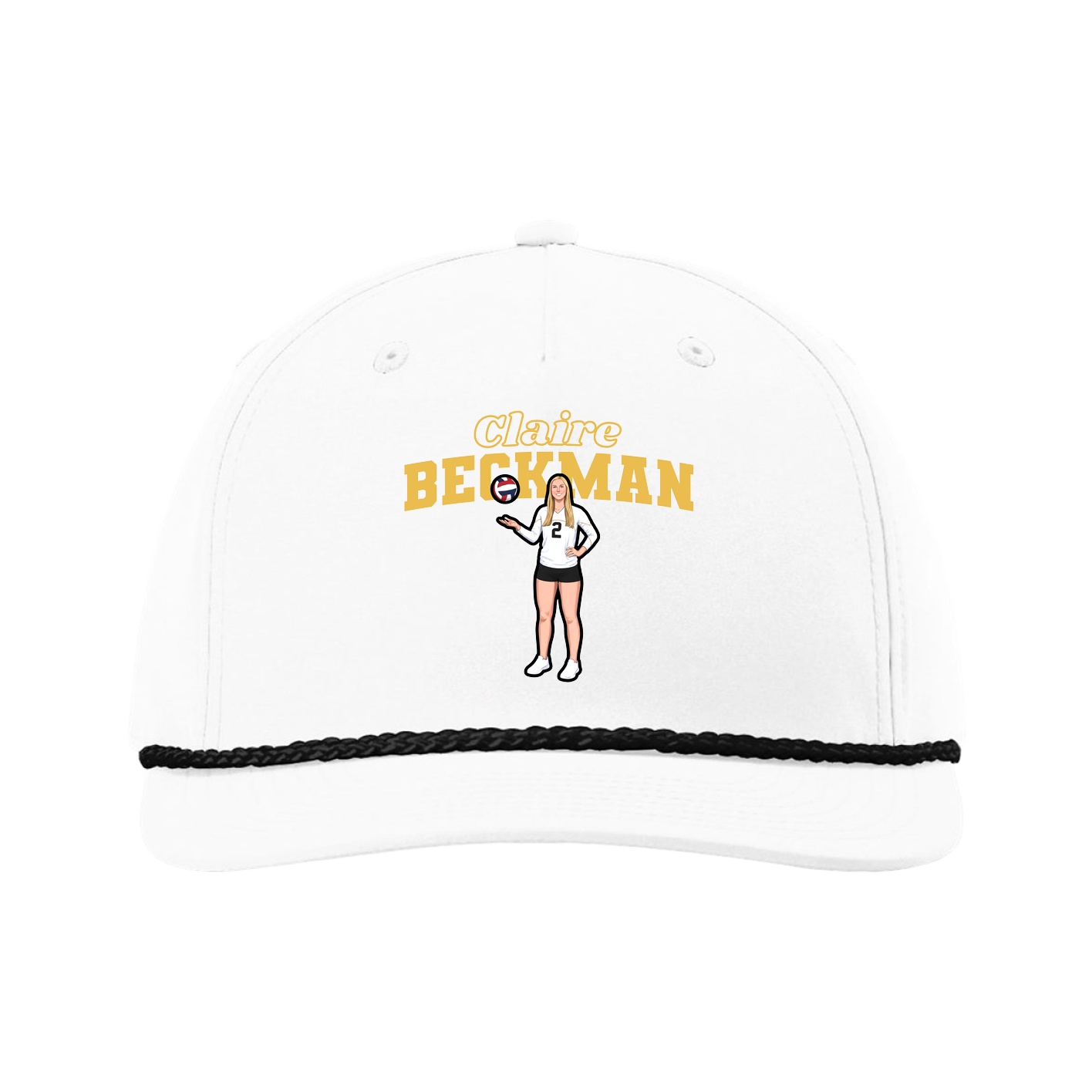 Five-Panel Classic Rope Cap — Name Arch in White