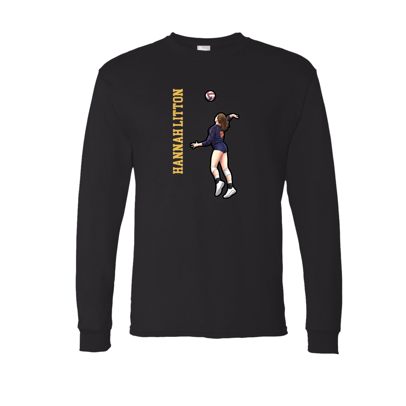 Long Sleeve Tee — Name Vertical in Black