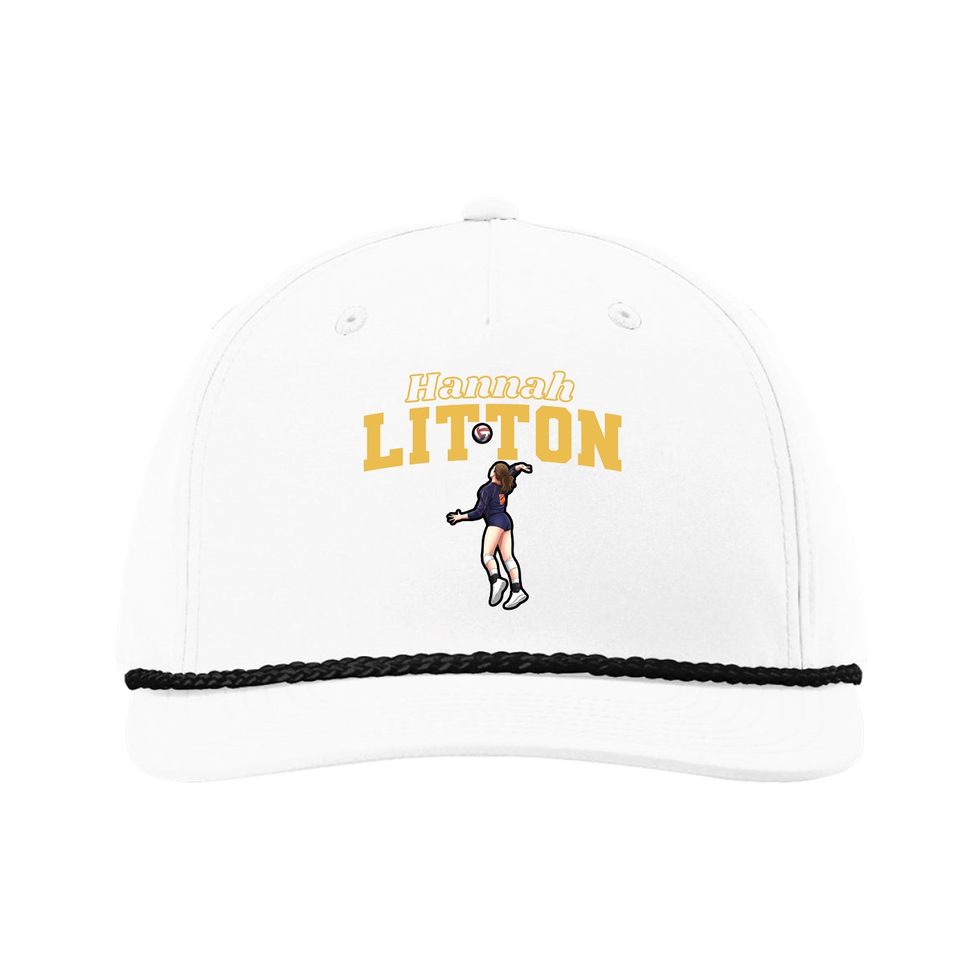 Five-Panel Classic Rope Cap — Name Arch in White