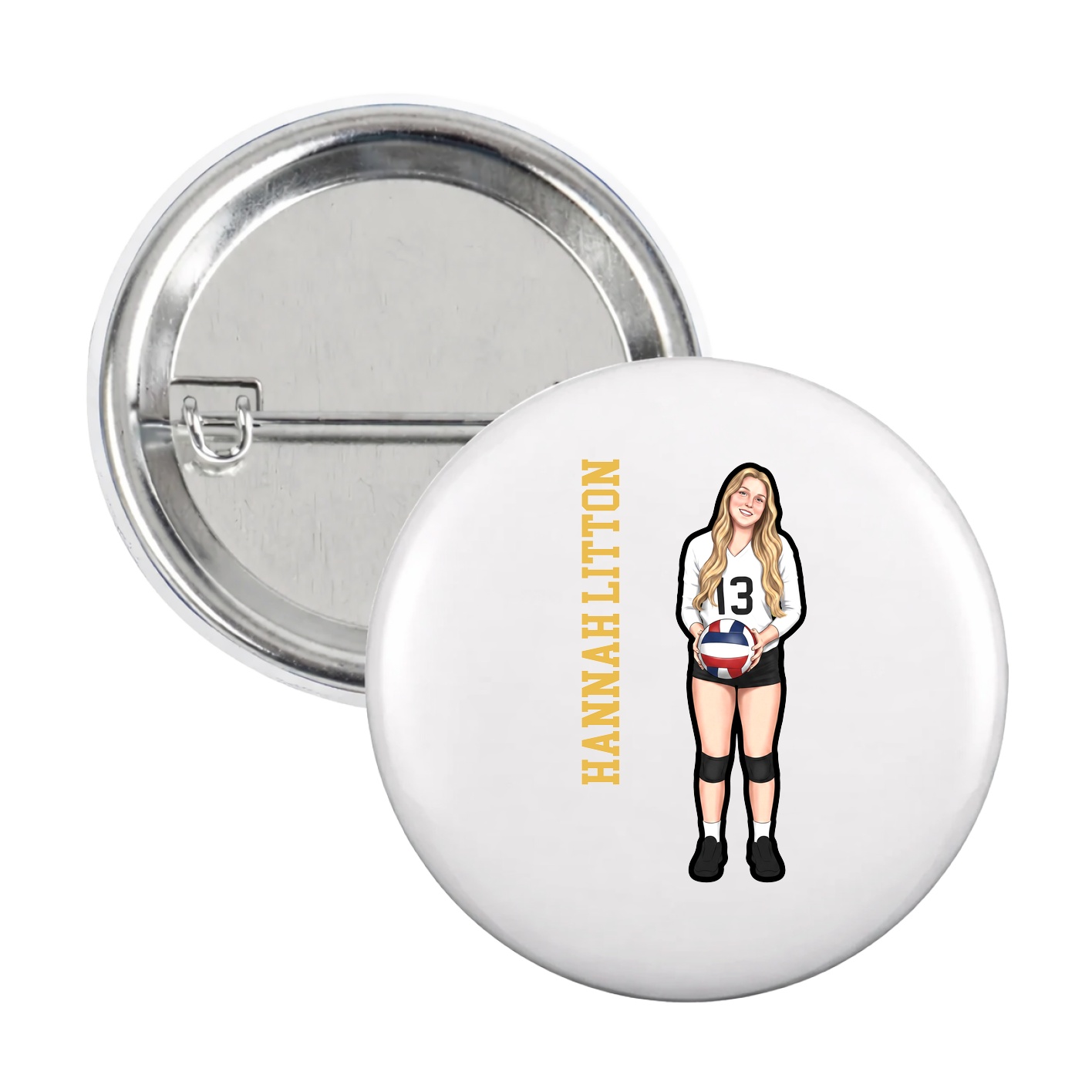 Game Day Button — Name Vertical in White