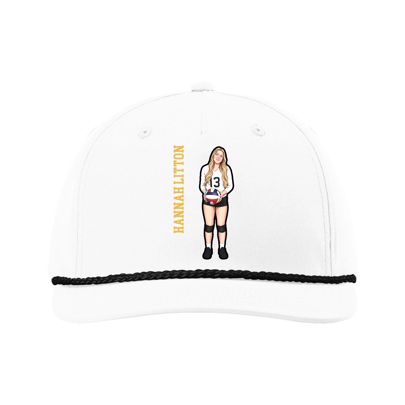 Five-Panel Classic Rope Cap — Name Vertical in White
