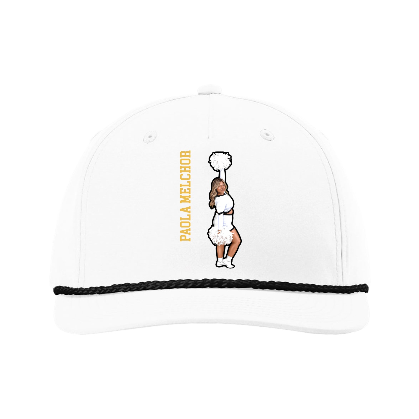 Five-Panel Classic Rope Cap — Name Vertical in White