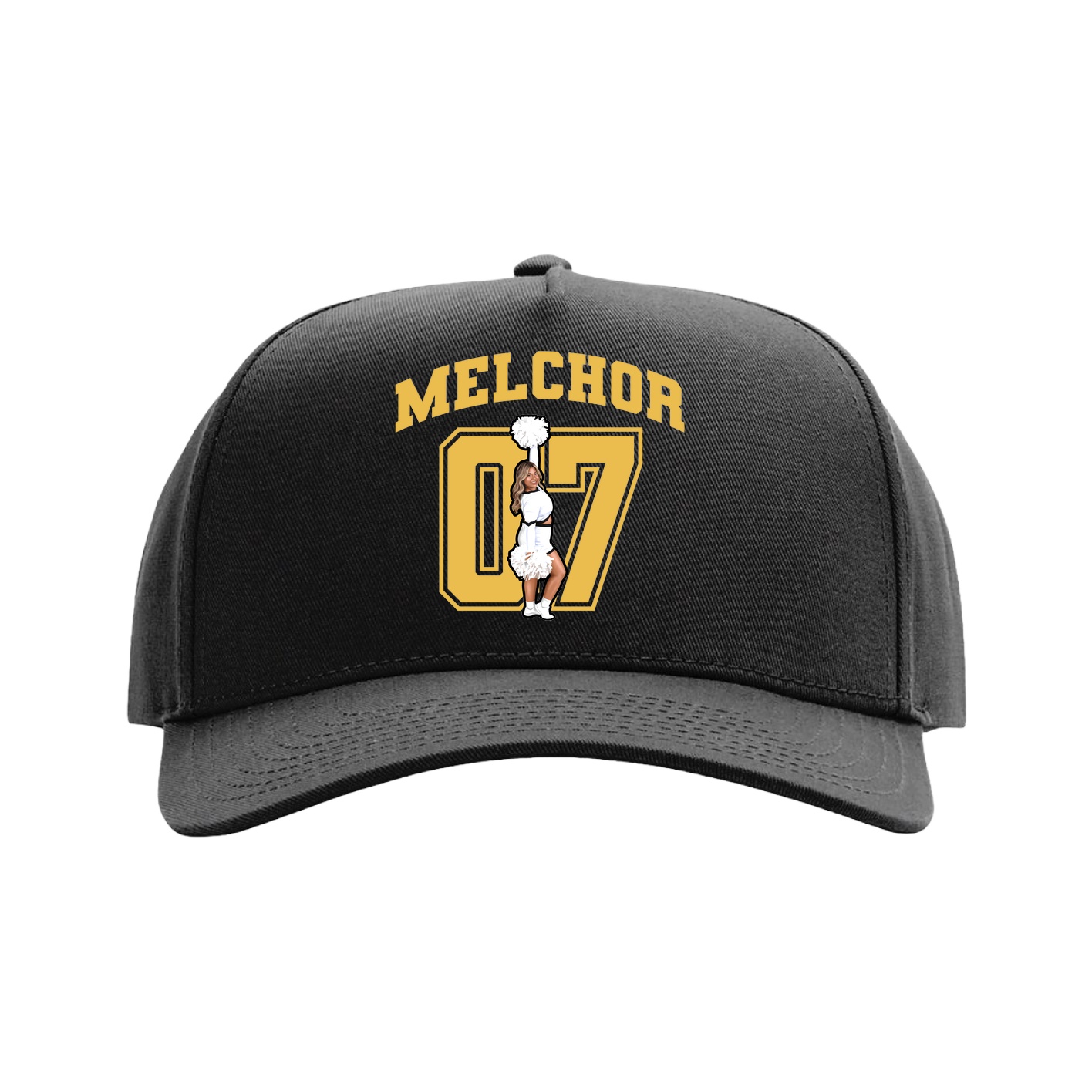 Full Fabric Five-Panel Champ Cap — Number in Black