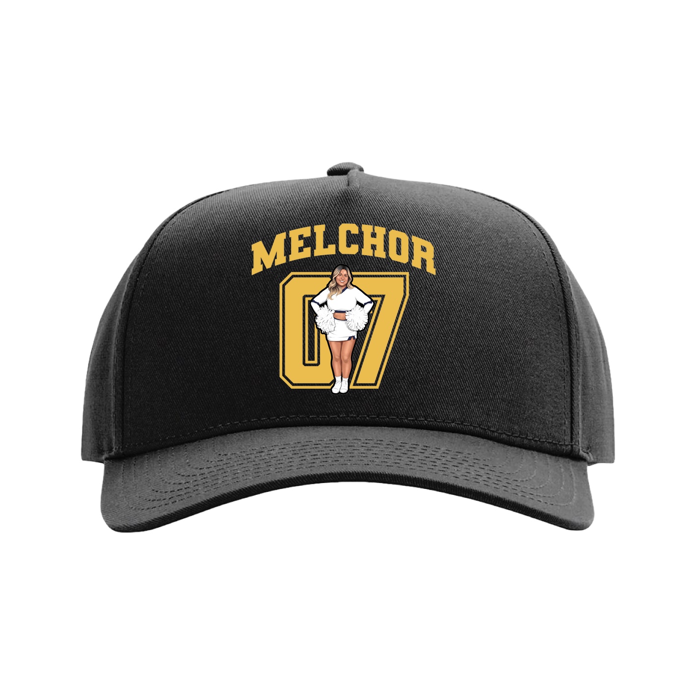 Full Fabric Five-Panel Champ Cap — Number in Black