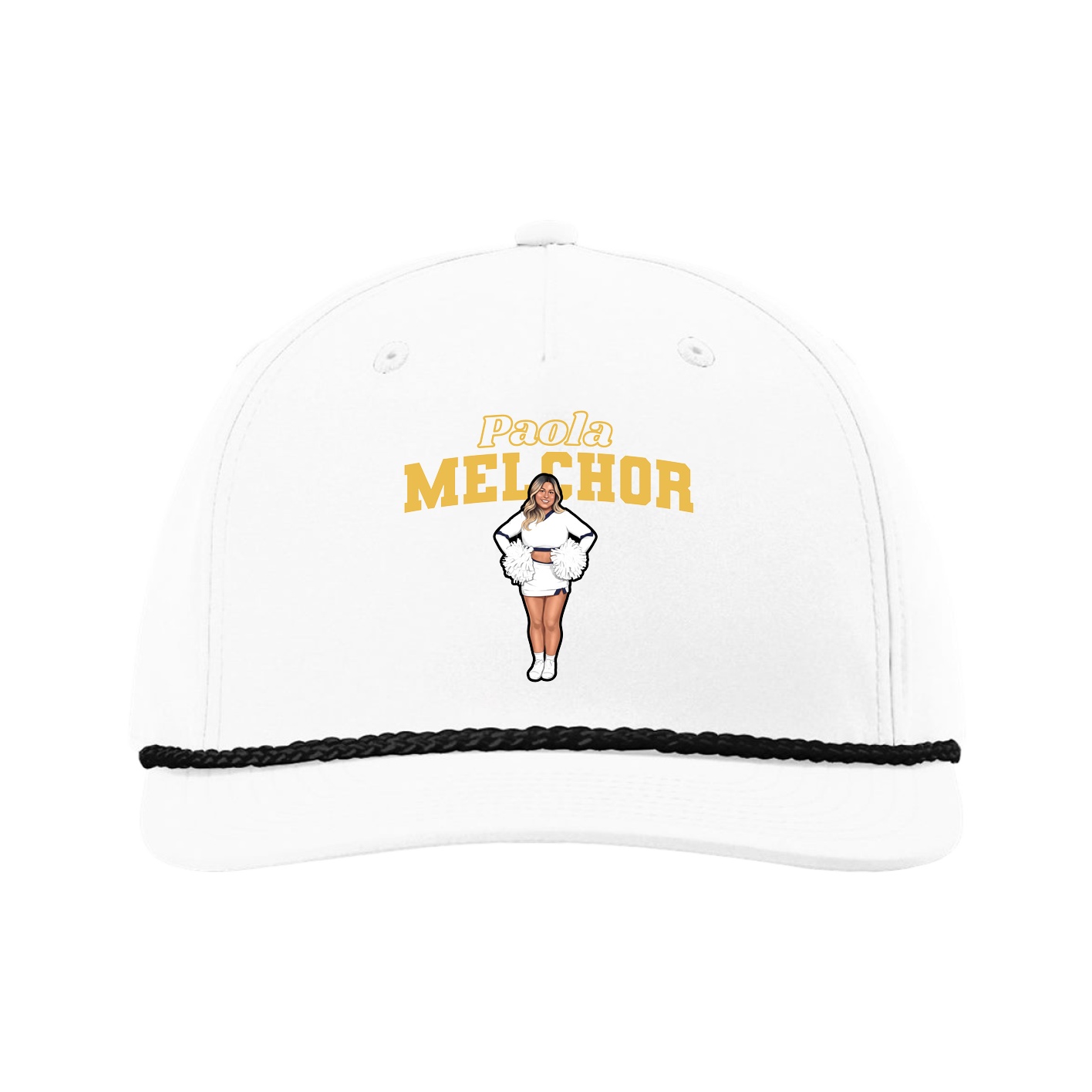 Five-Panel Classic Rope Cap — Name Arch in White